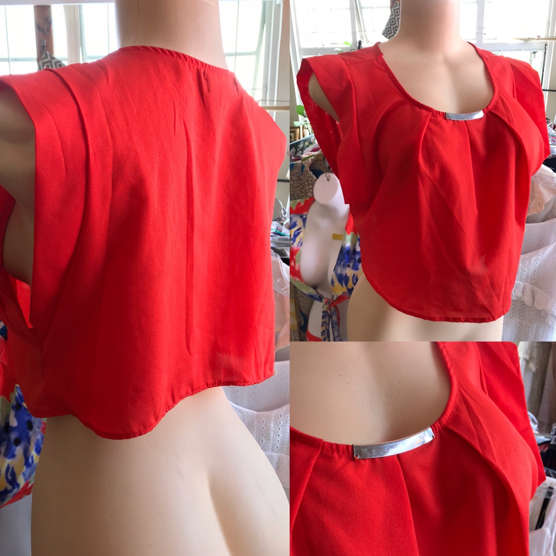 Sheer Red Crop Top Silver Plate