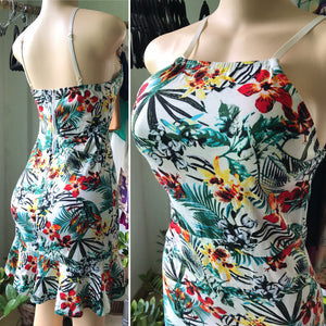 Tropical Floral Flare Spaghetti Strap Brunch Dress