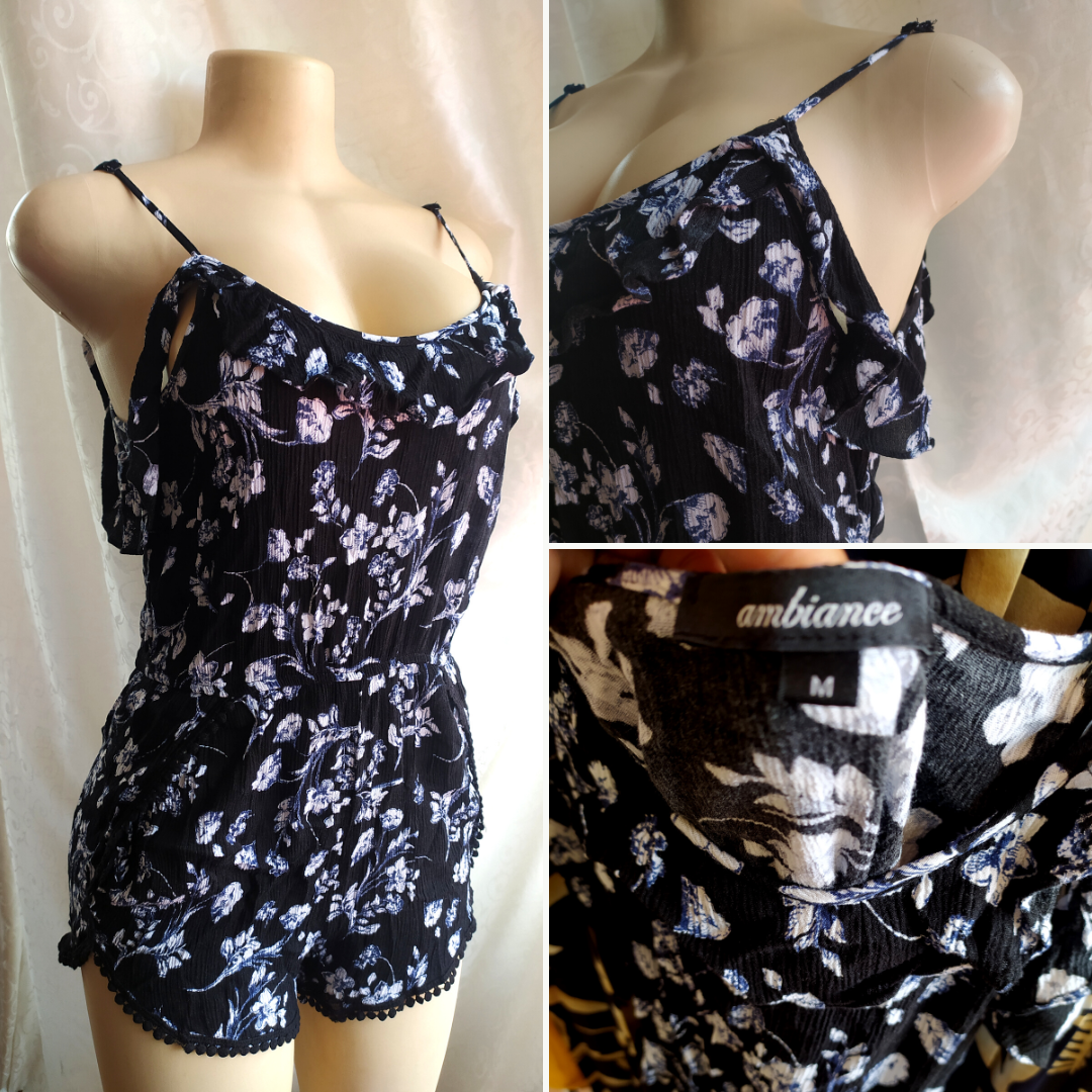 Ambiance B&W Floral Romper - M