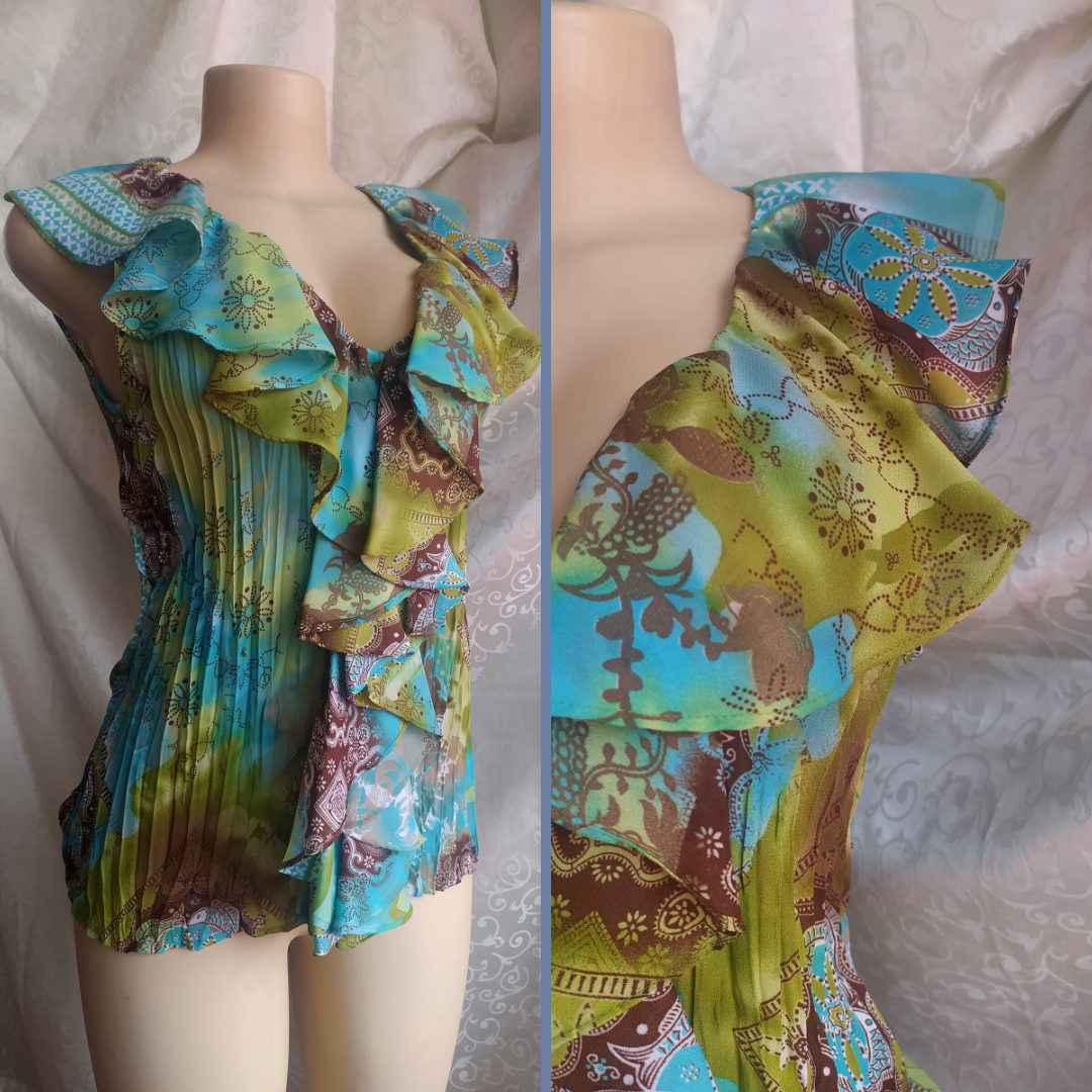 AquaGreen Ruffleneck Short Sleeve - M