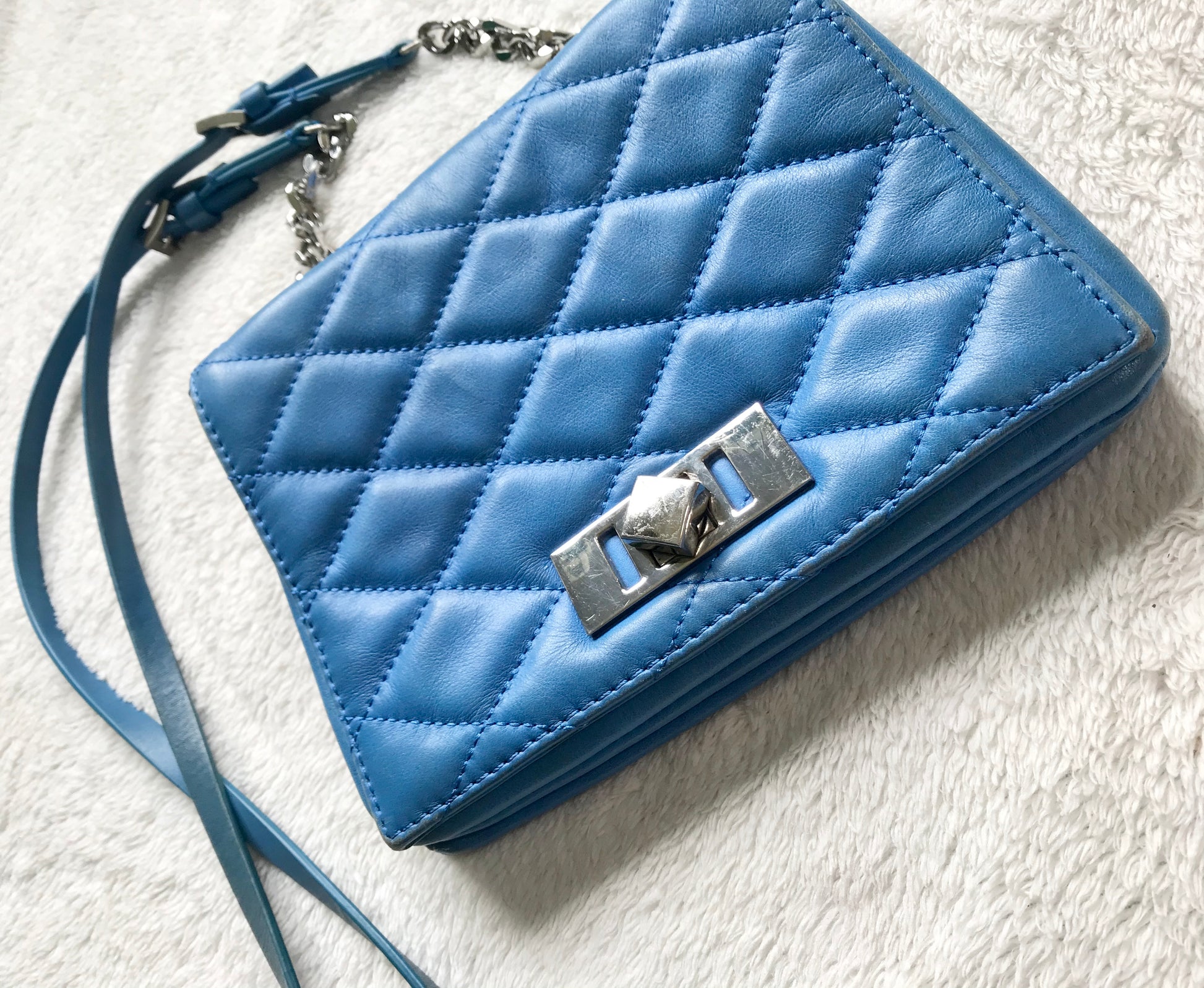 Zara Woman Quilted Cobalt Blue Crossbody Bag