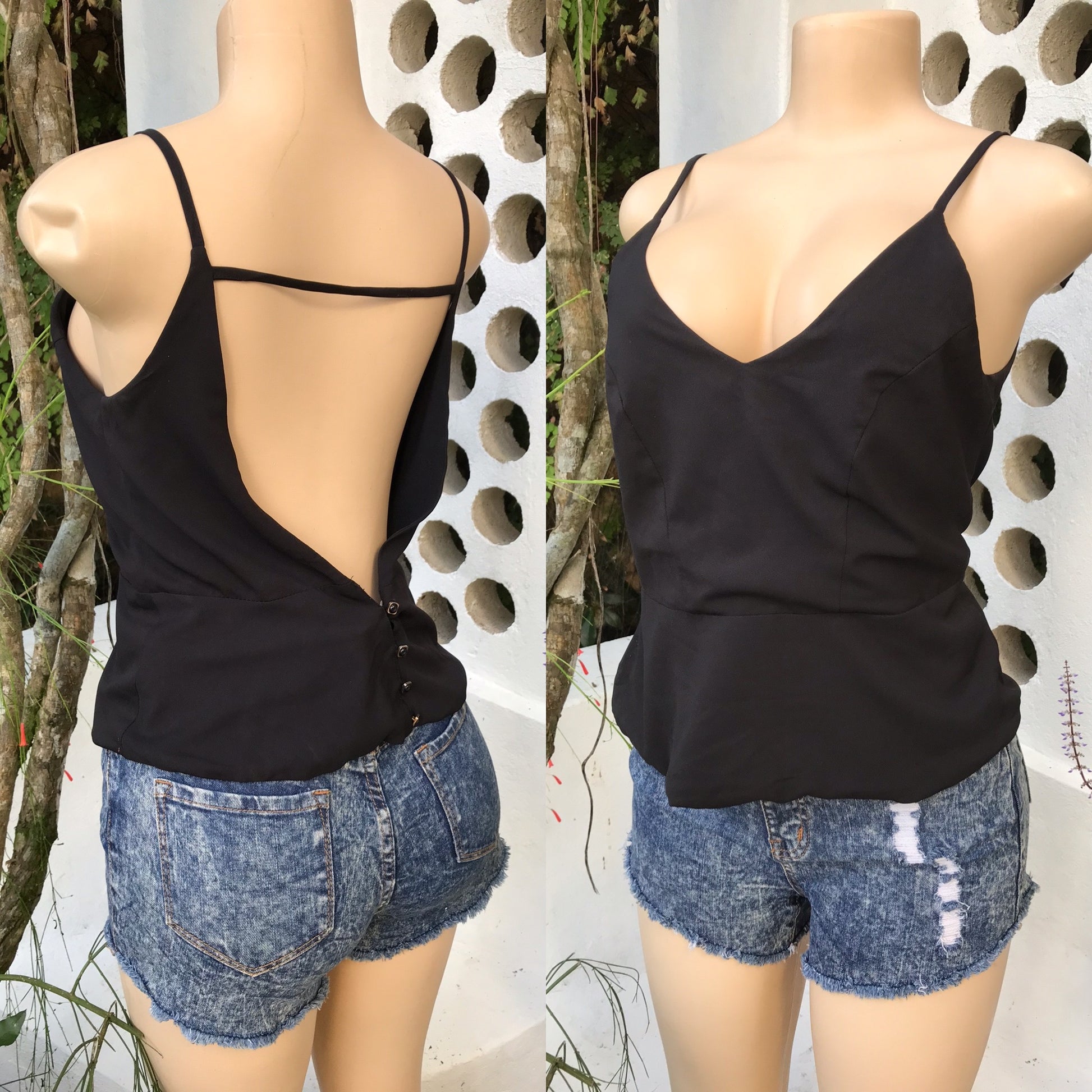 Black Slinky Backless Sexy Spaghetti Blouse