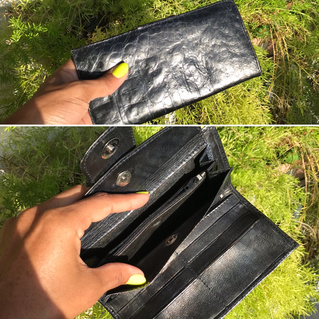 Unused Black Leather Snakeskin Wallet