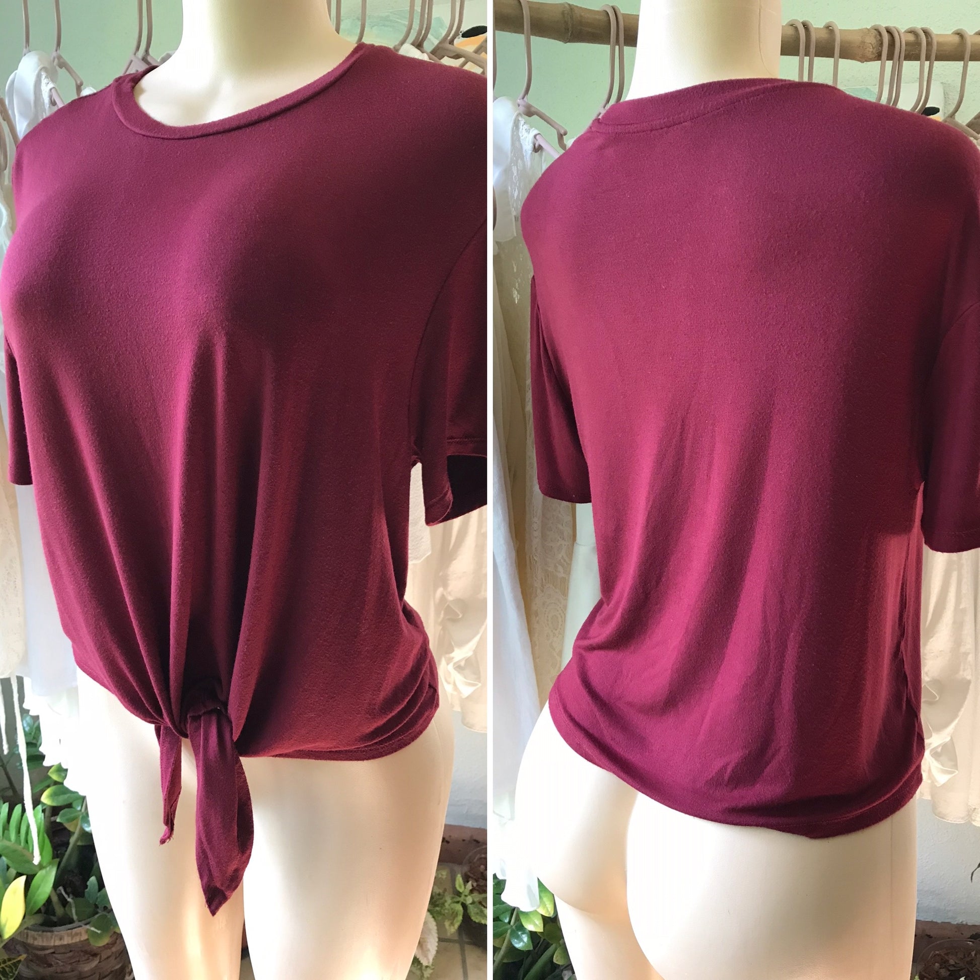 Basic Maroon Cumfy Tied Tee
