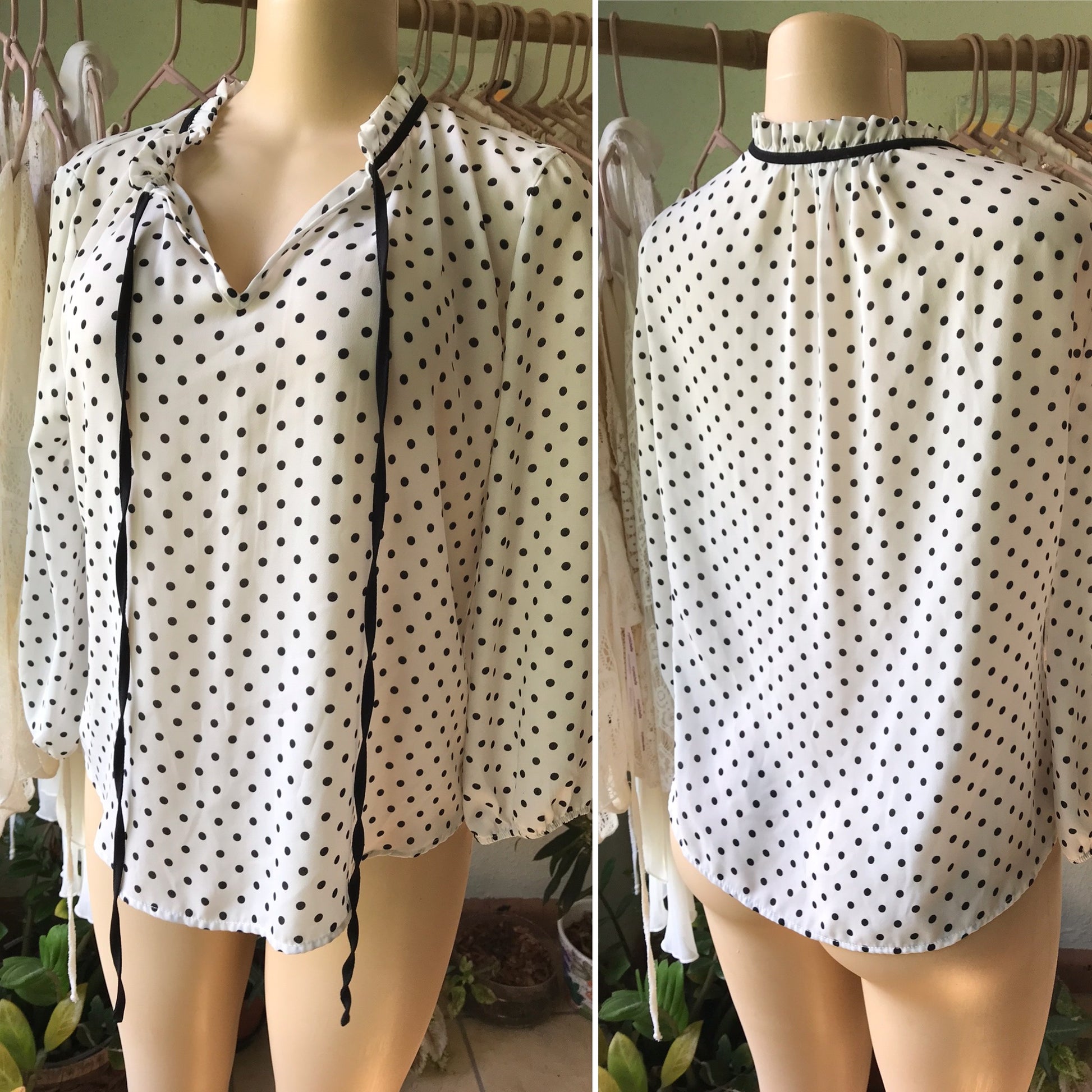 Active USA White Polka Blouse Sheer