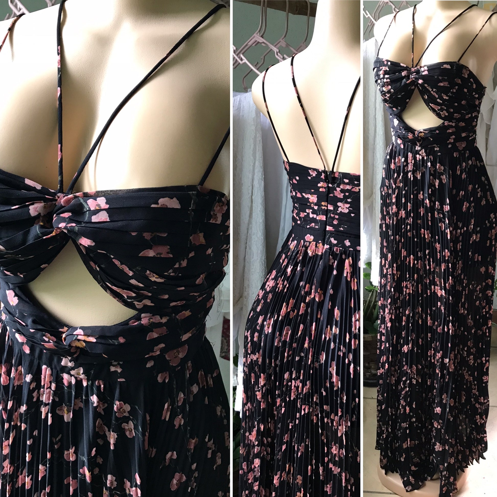 Olivaceous Pleat Maxi Cutout Goddess Gown Dress Built In Bra •••