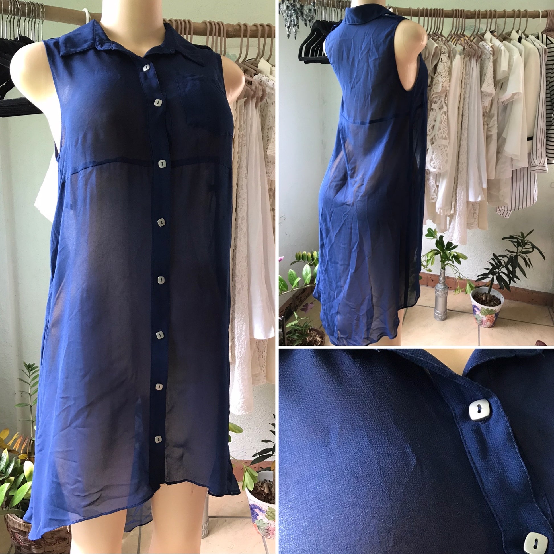 Forever 21 Navy Sheer Shirt-Dress Button Down