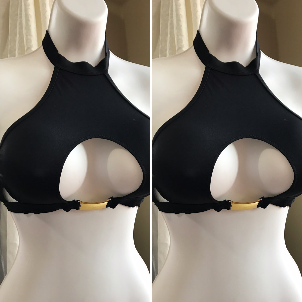 Black Swim Top Gold Hardware Turtleneck S
