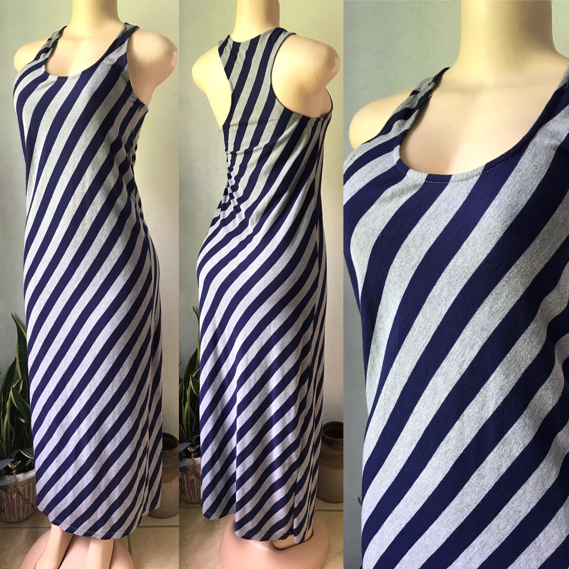 Basic Stripe Maxi Dress Cotton Blend