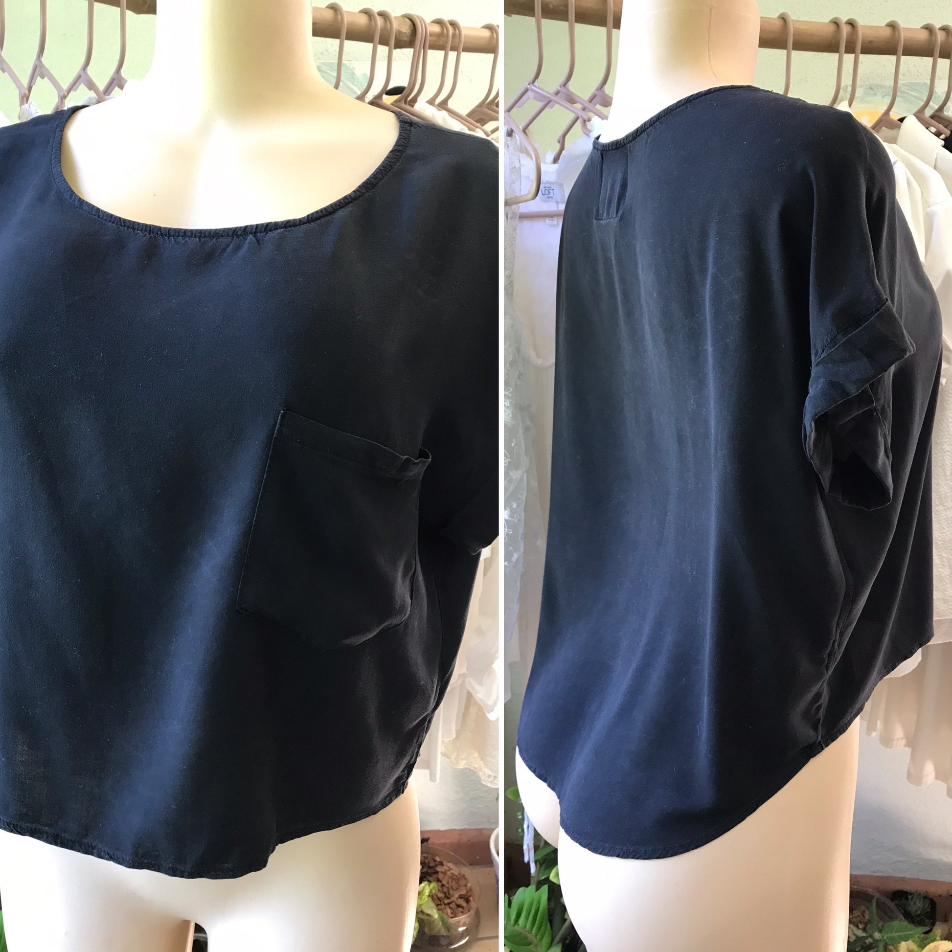 Basic Black Wide Cuffed Top with Pocket