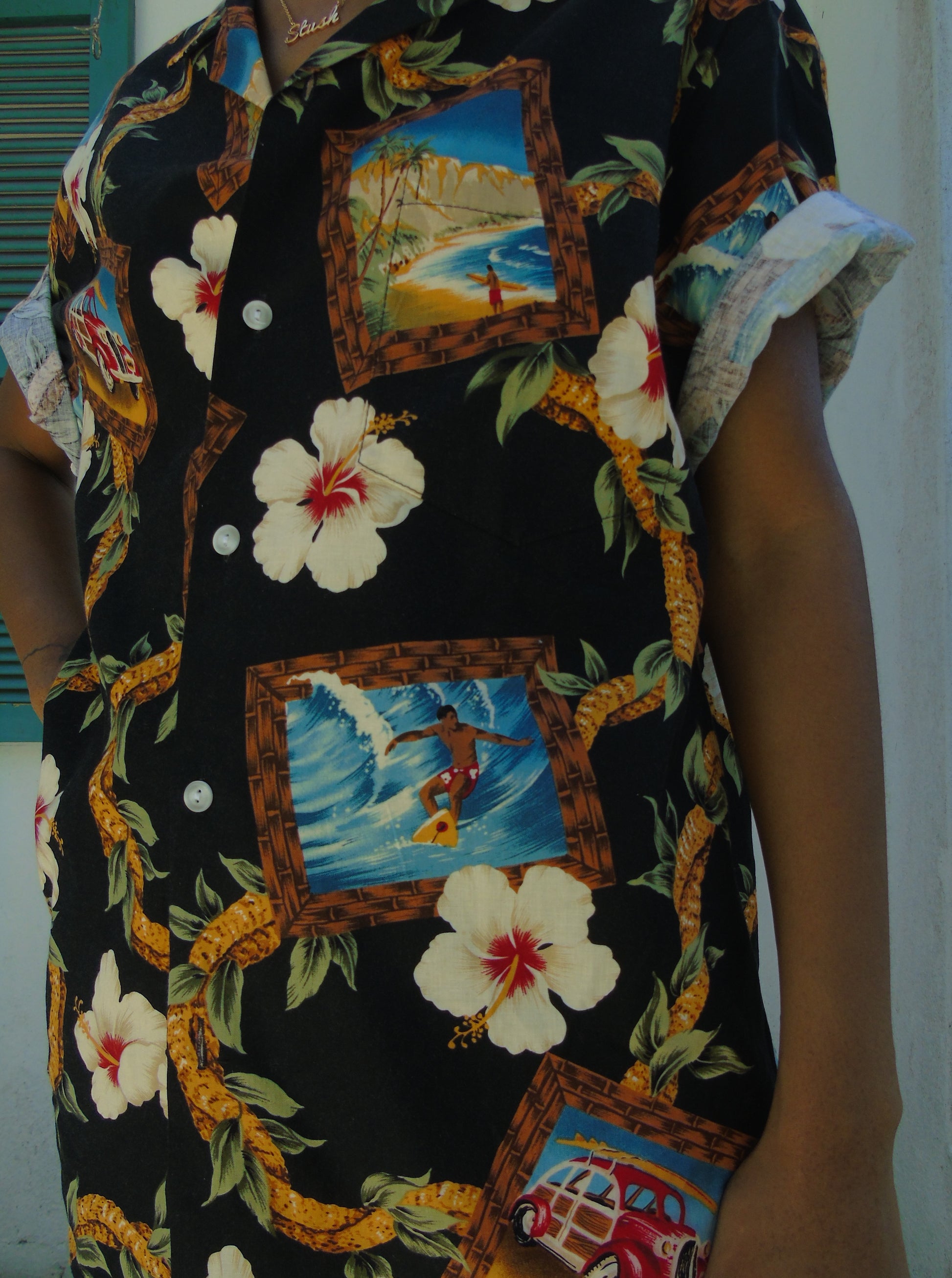 Dad's Hawaiian Mens Shirt Black Cotton