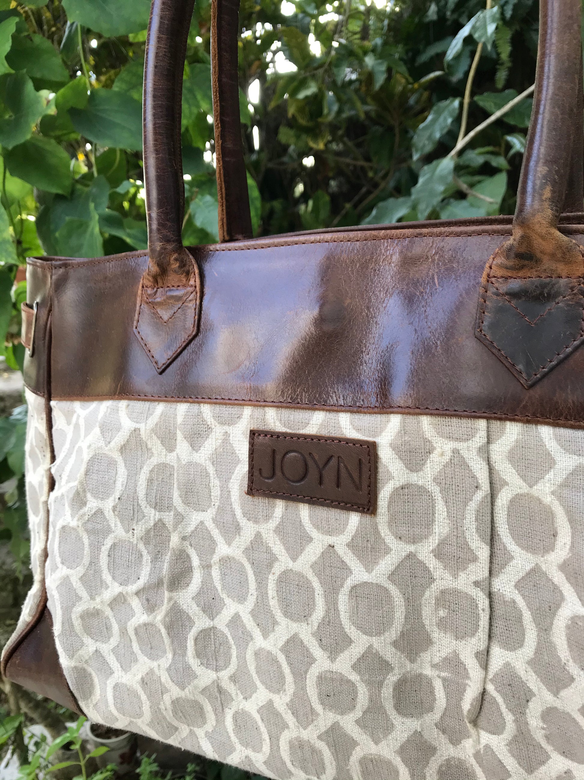 JOYN Canvas & Chocolate Brown Leather Tote Bag