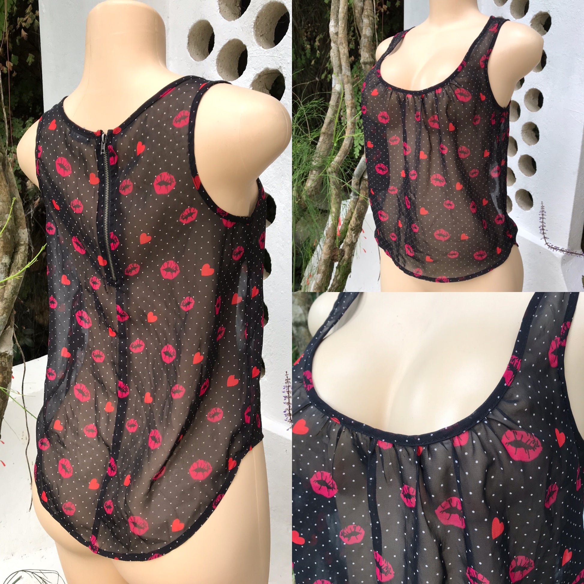 Charlotte Russe Sheer Hearts & Kissess Tank Top