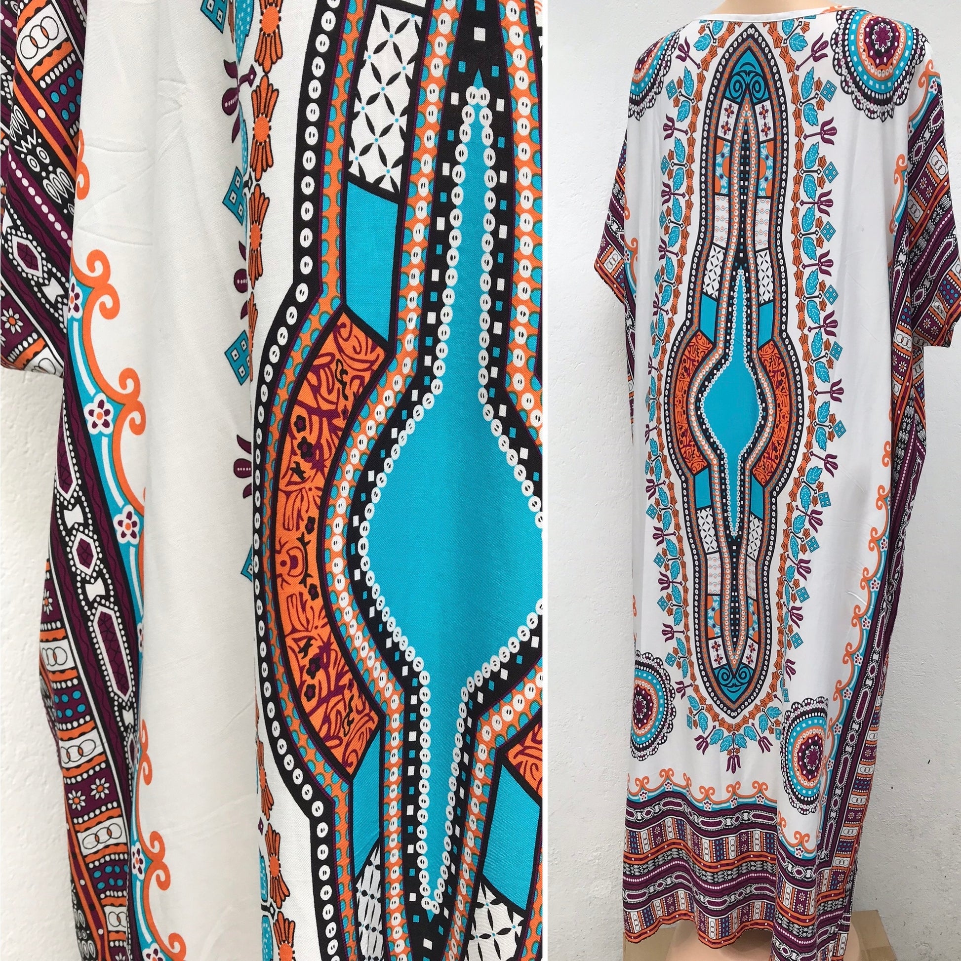 New White & Blue Kaftan Dress