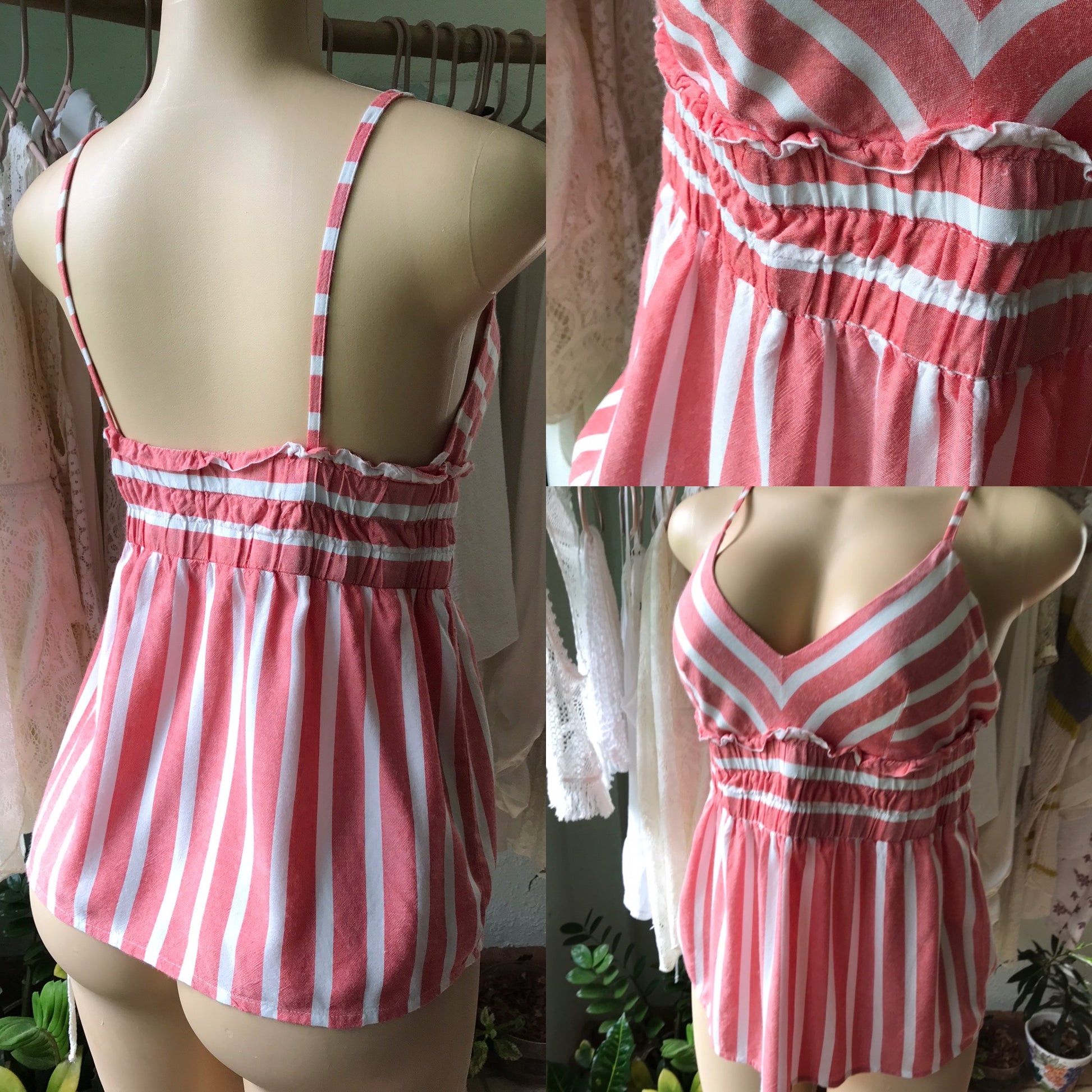 Coral stripe Holiday Spaghetti Blouse