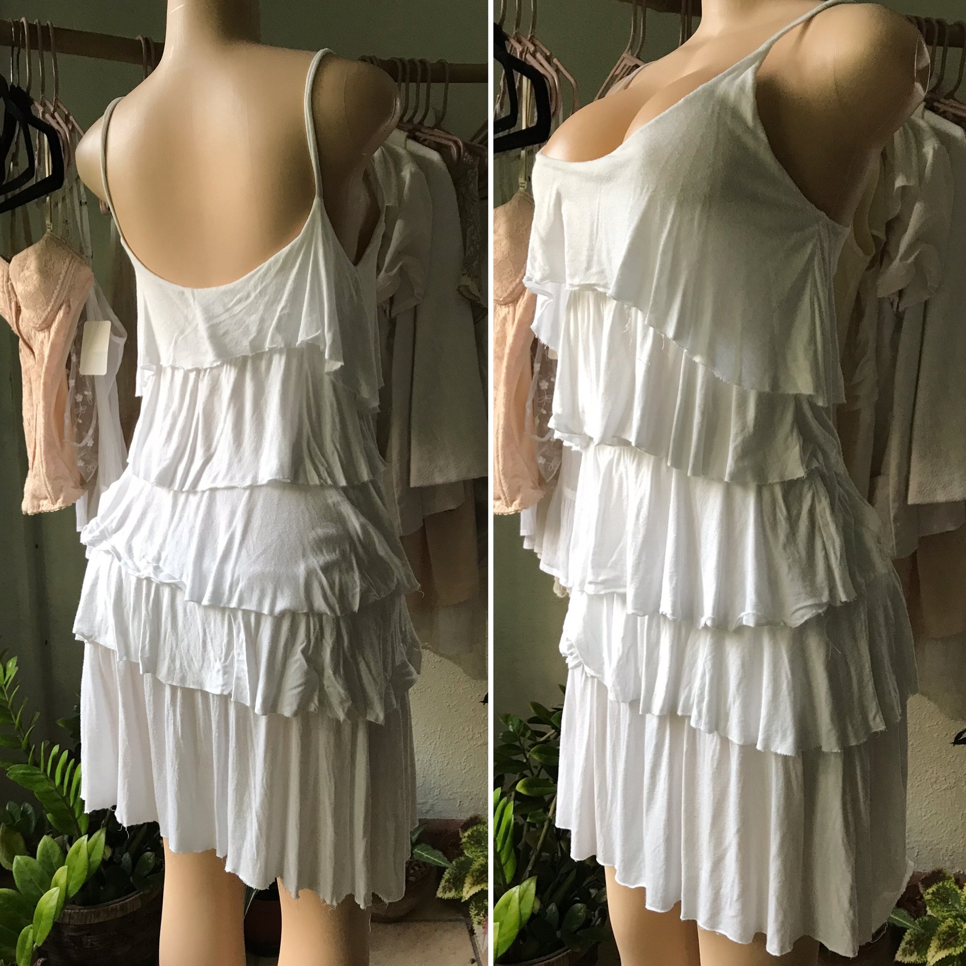 Basic Soft White Layered Spaghetti Dress