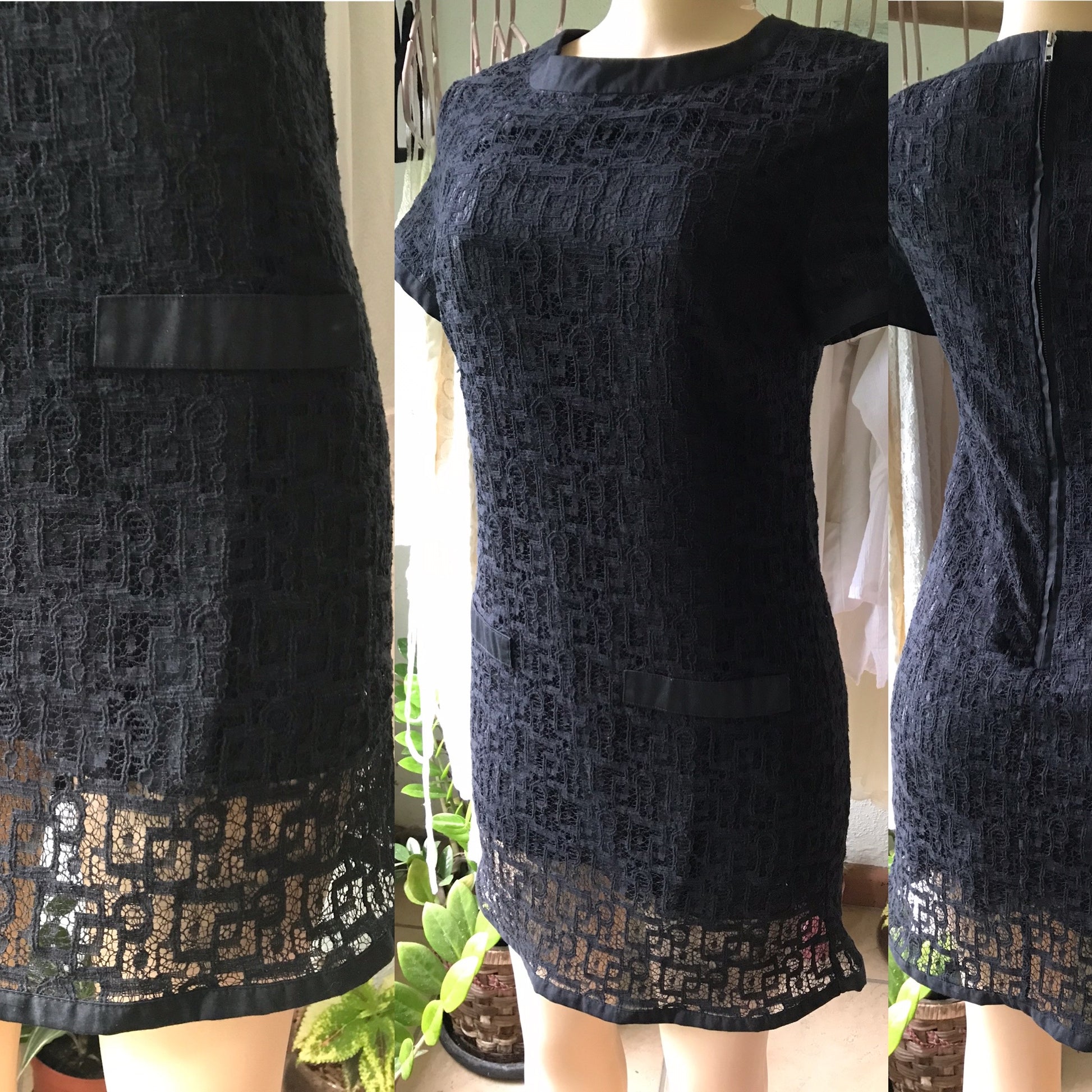 Black Lace Lined Tunic Cocktail Dress