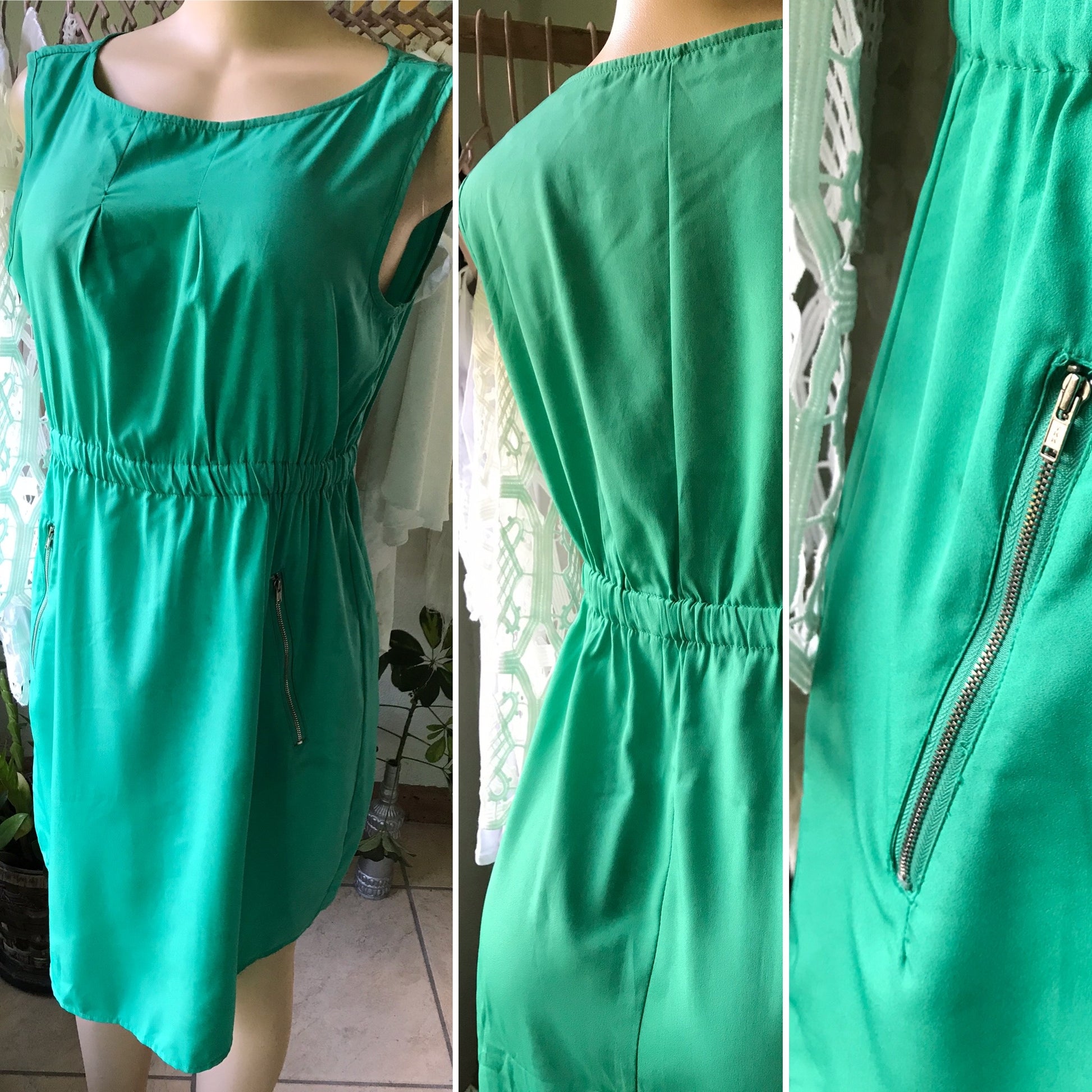 Mint Green Zip Pocket Sheer Dress Made in India