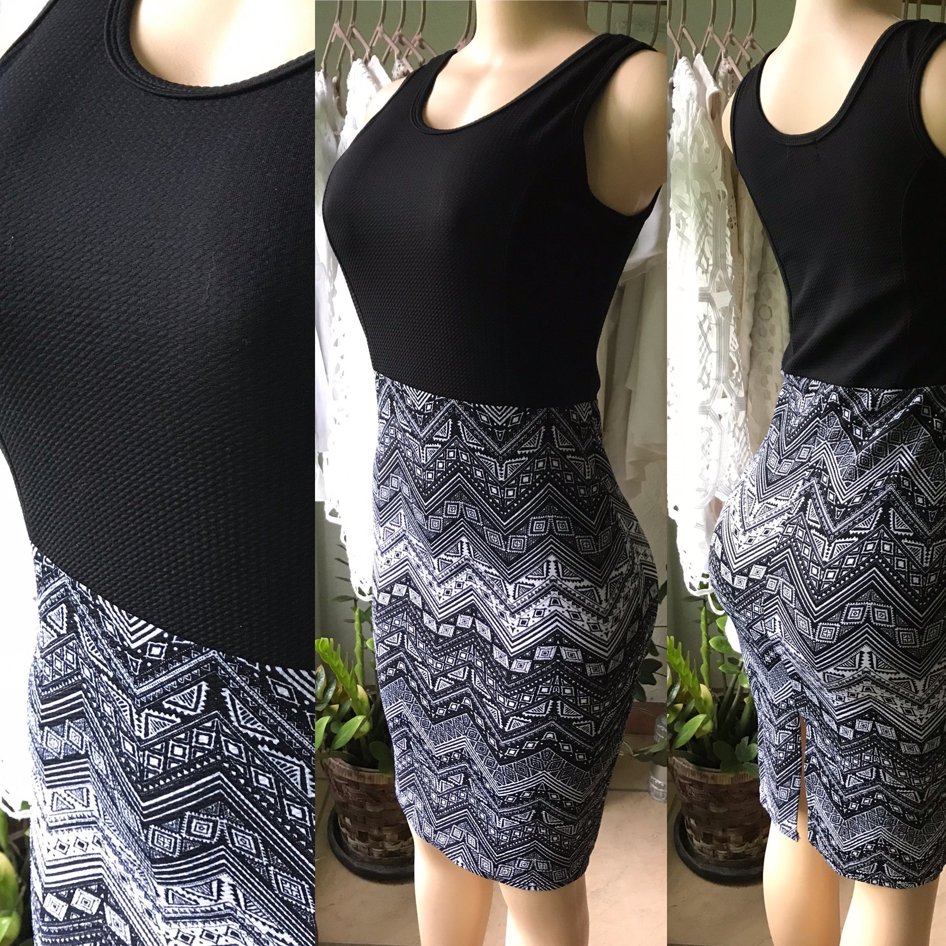 Black Grey Stretchy Bodycon Dress Pattern