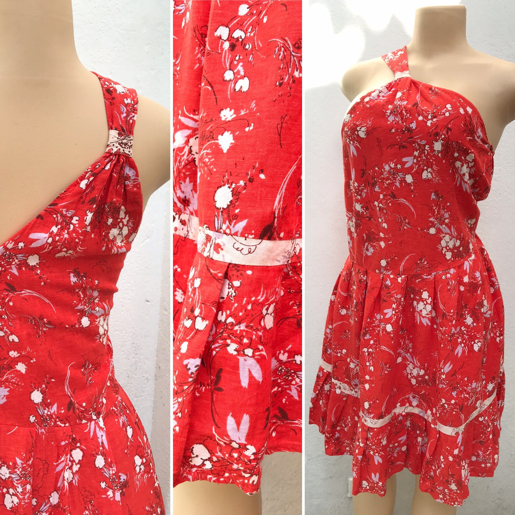 Free People Linen Red Floral Dress PLUS