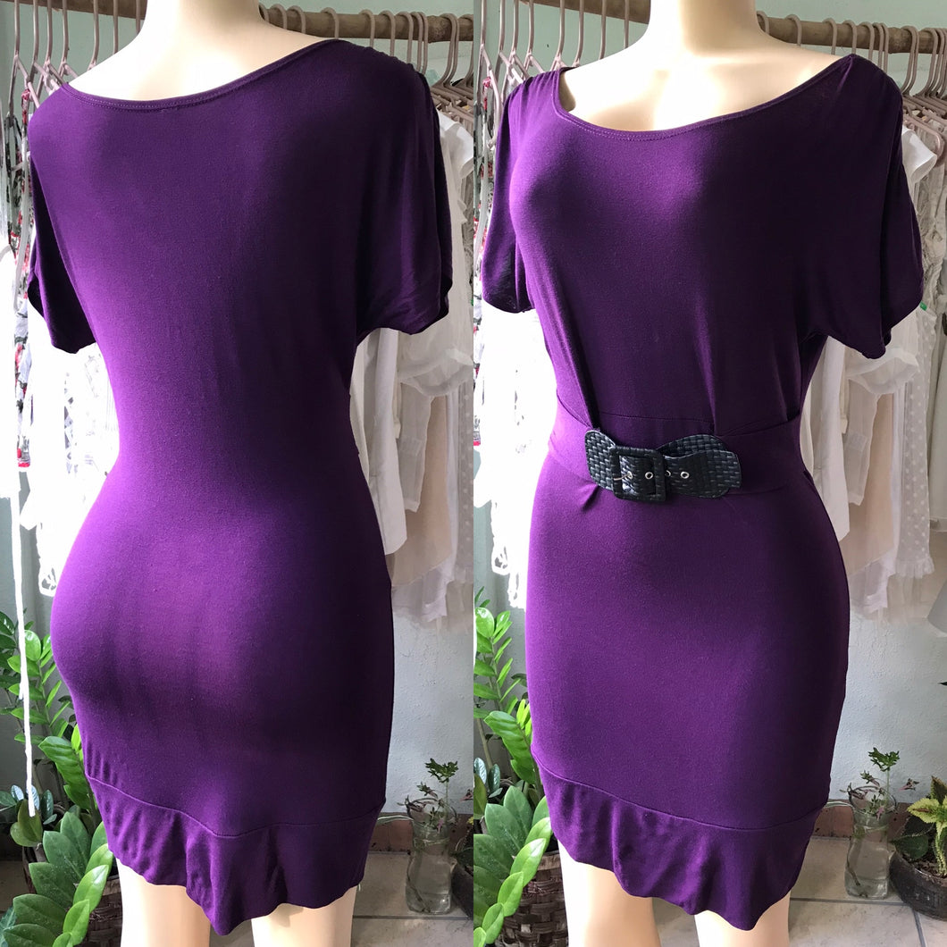 Purple Soft Bodycon Dress Belted