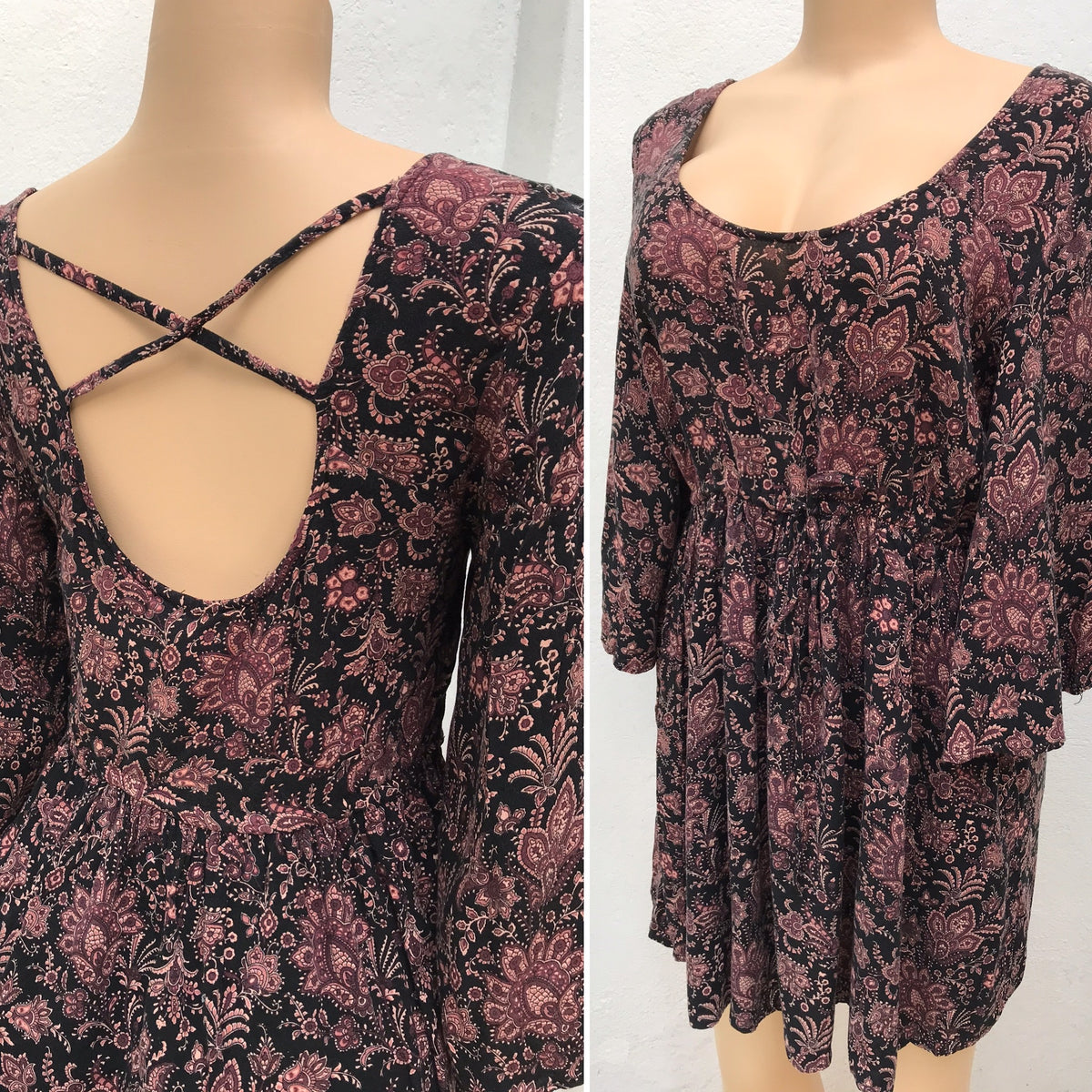 Eggplant Floral Flare Sleeve Easy Dress