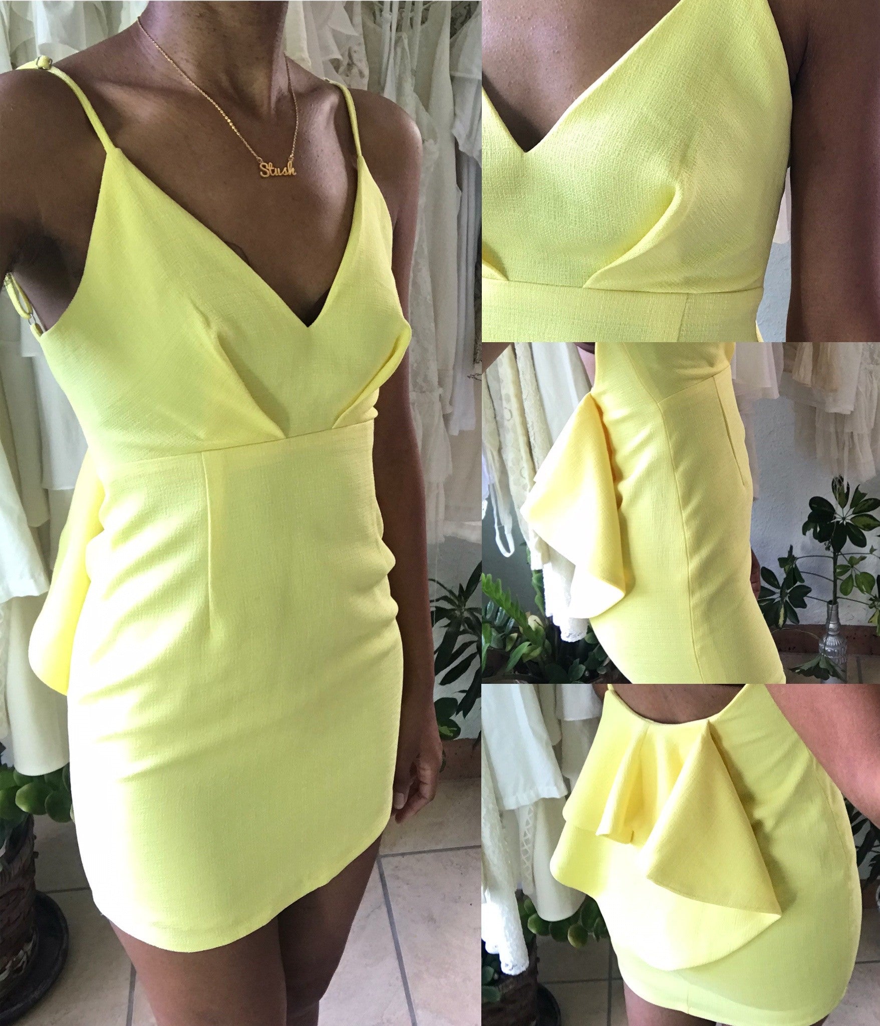 Yellow Flap Detail Spaghetti Strap Cocktail Dress •••