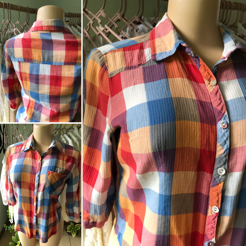 90s Soft Colour Lumberjack Button Down Blouse
