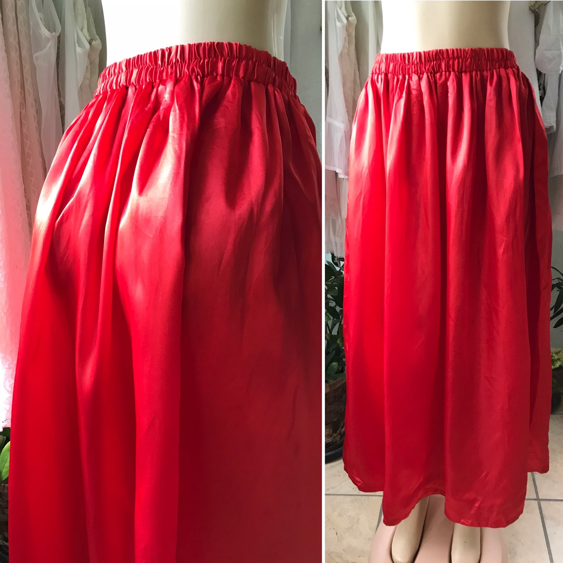 Red Silky Baloon Maxi Skirt