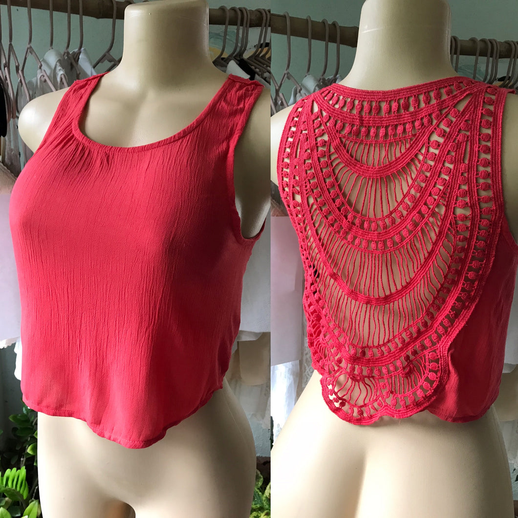 H&M Coral Crochet Back Crinkle Top XS-S