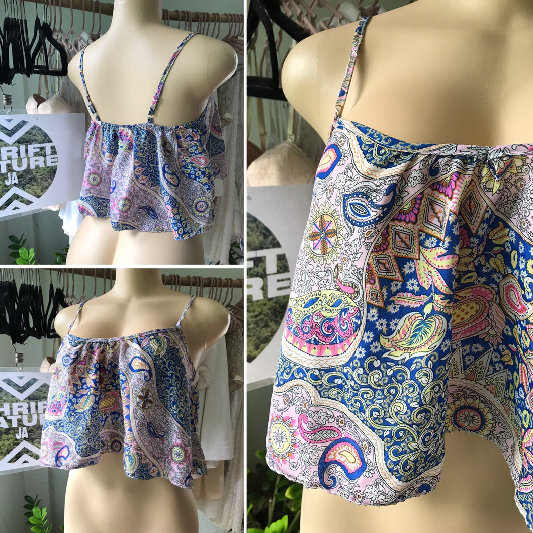 Paisley Sheer Spaghetti Flounce Top