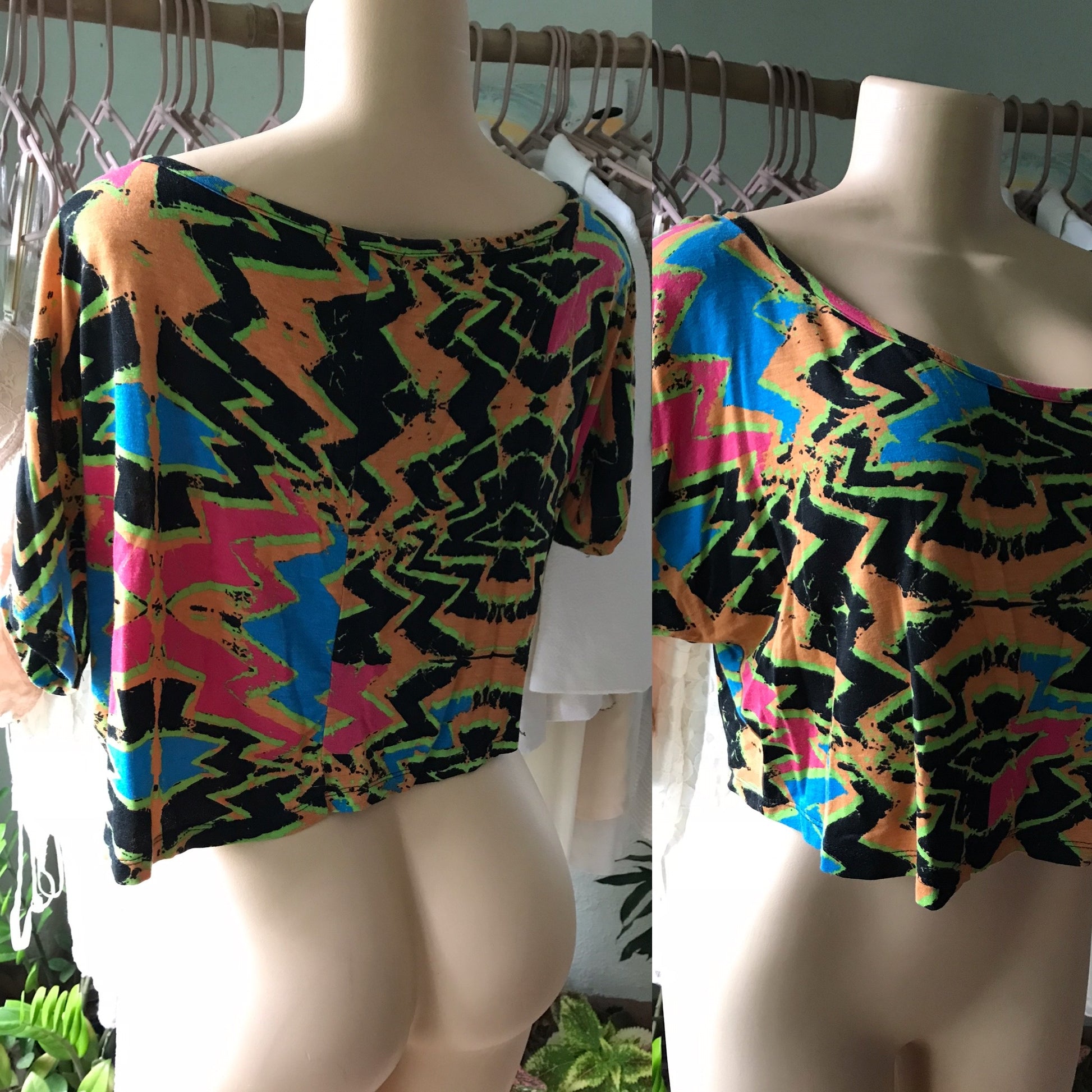 90s Neon Bold Print Soft Crop Top