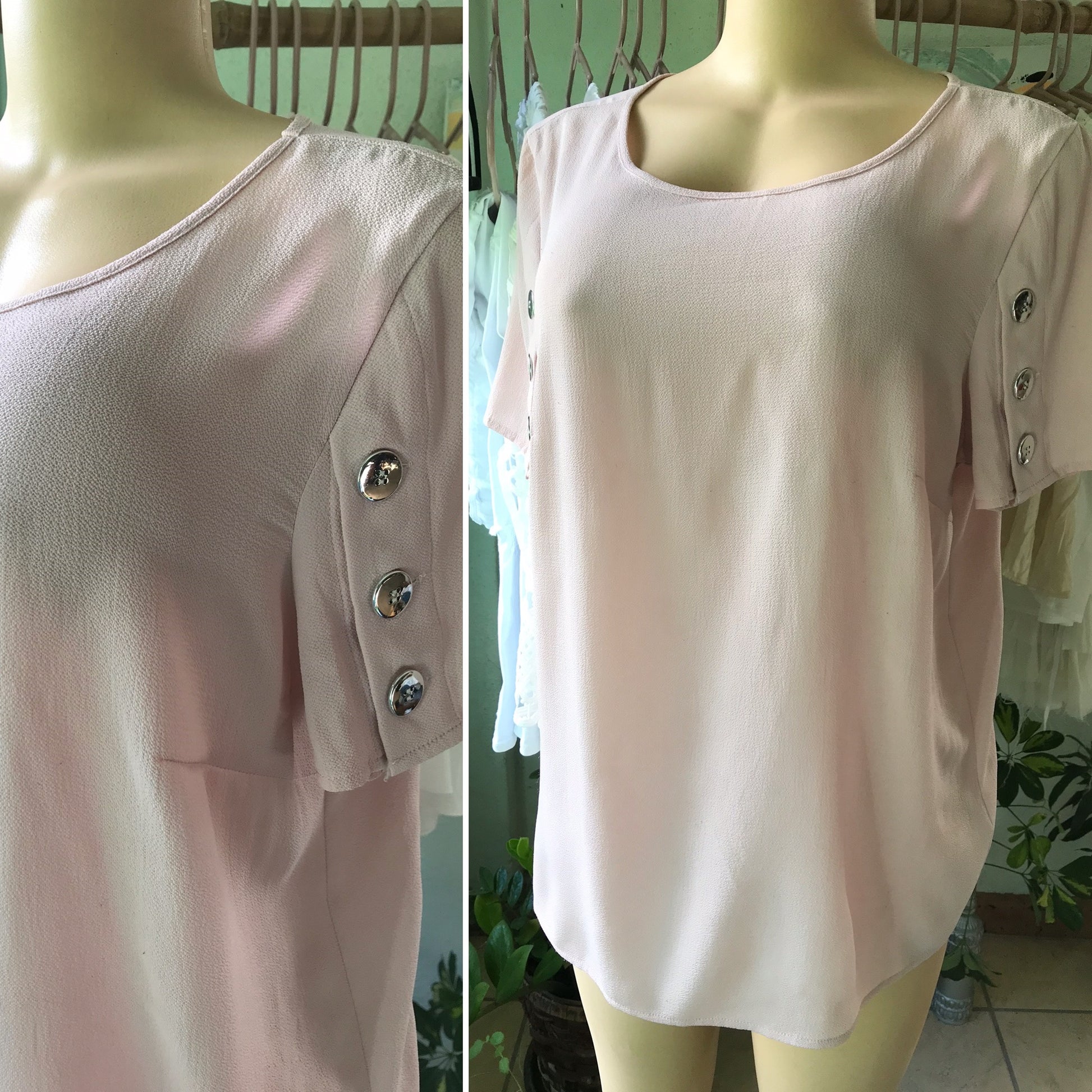Blush Pink Blouse Silver Button Detail