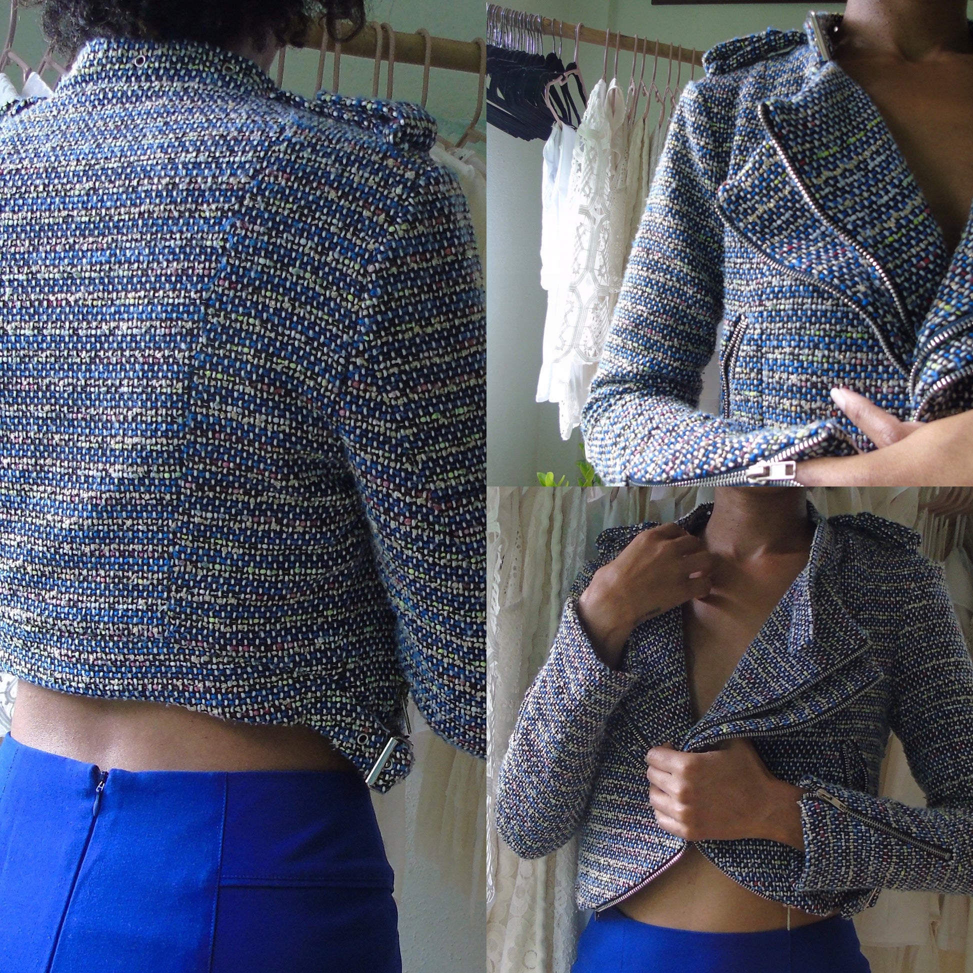 Woven Zip Fashion Jacket Blue