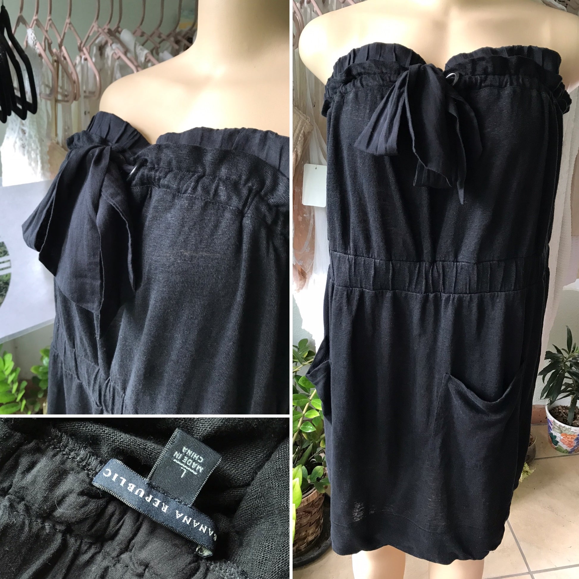 Banana Republic Basic Linen Soft Black Tube Dress Pockets - L