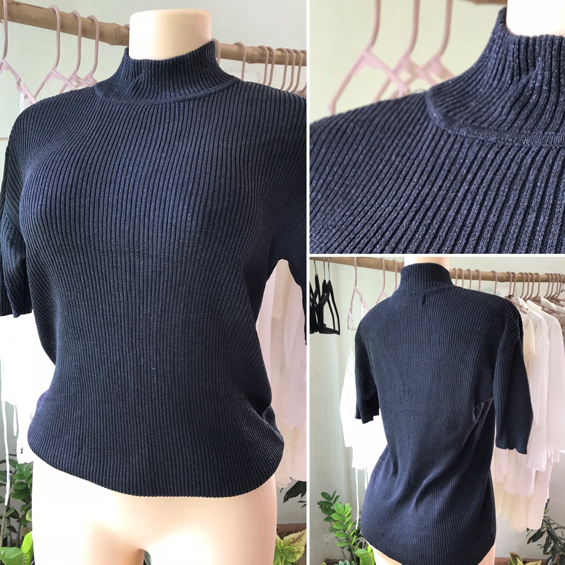 Vintage Silk Christian Dior Black Turtleneck Knit Top