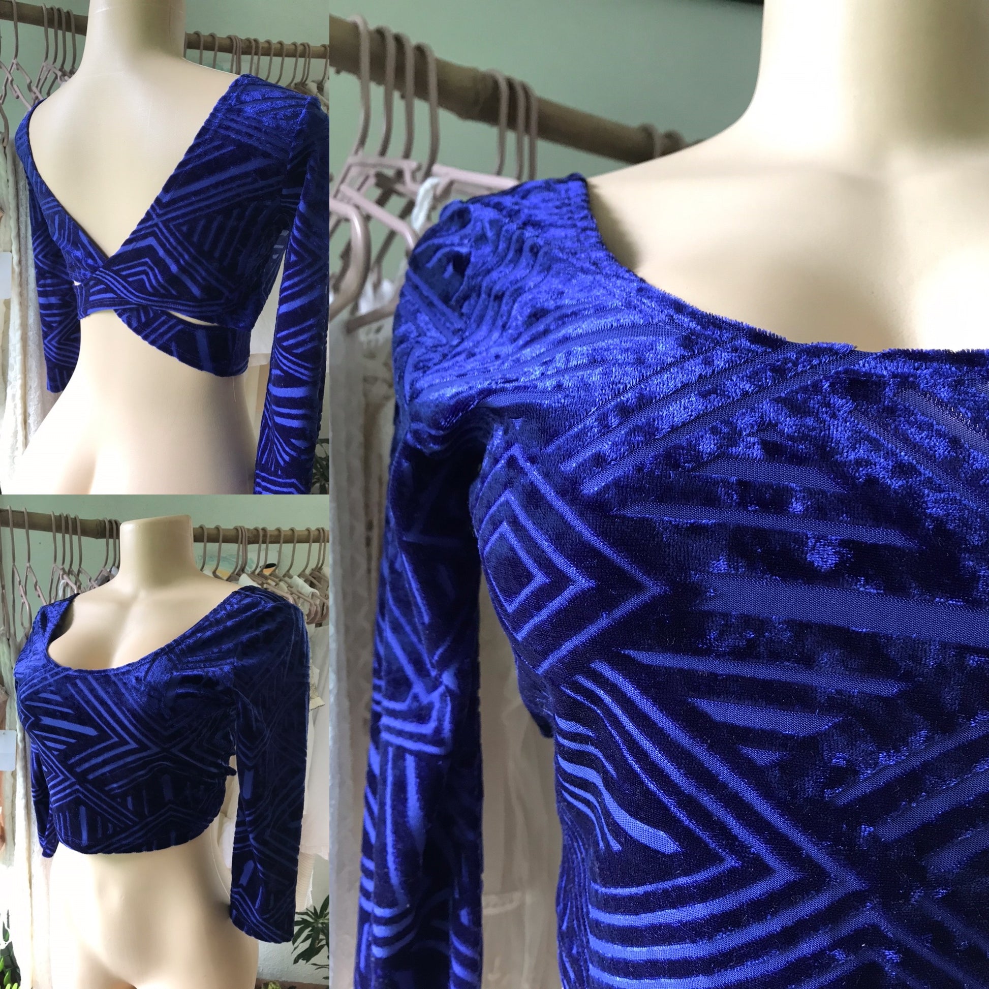 Sparkle & Fade Velveteen Blue/Purple Cross Back Crop