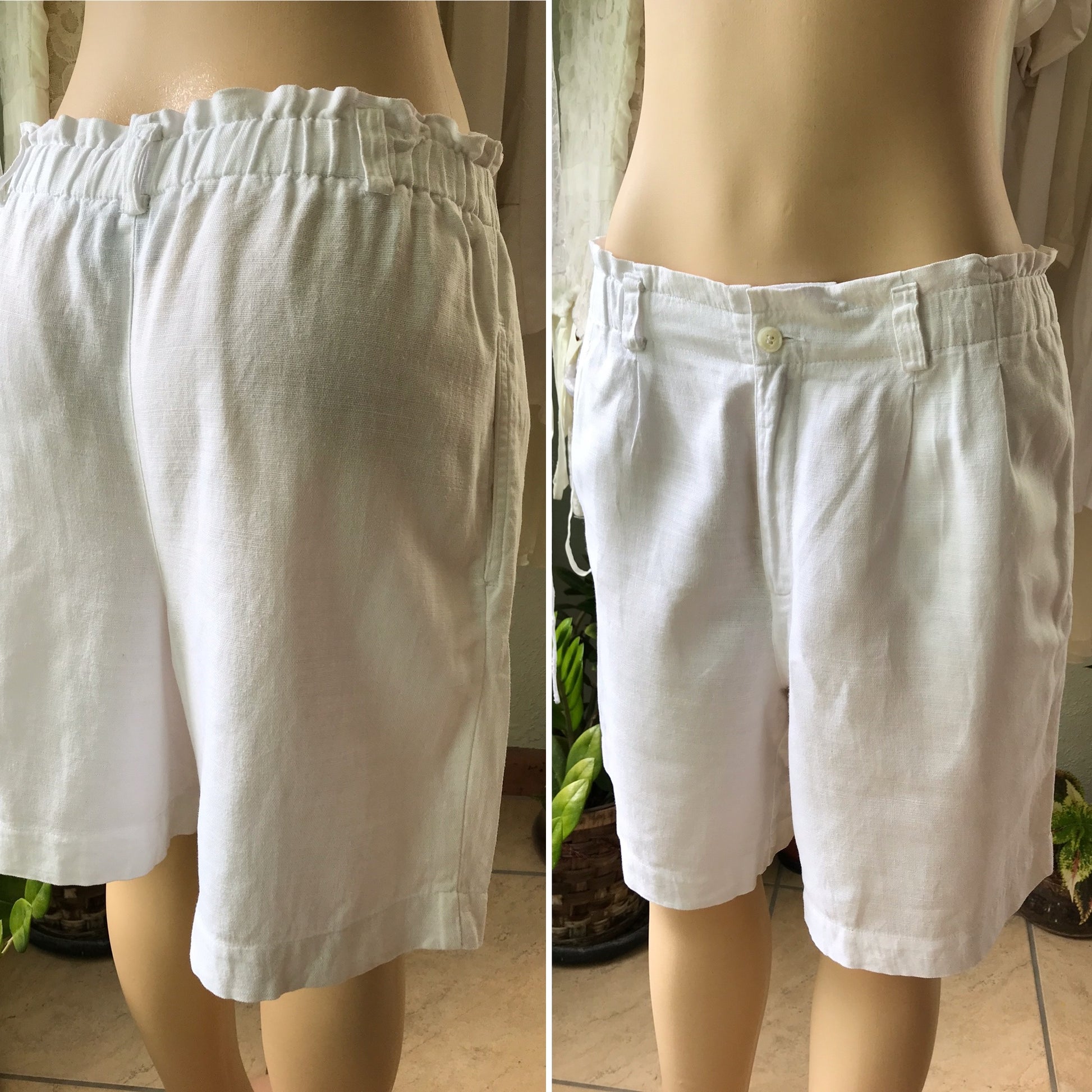 Vintage White Linen Ruffle Top Casual Shorts