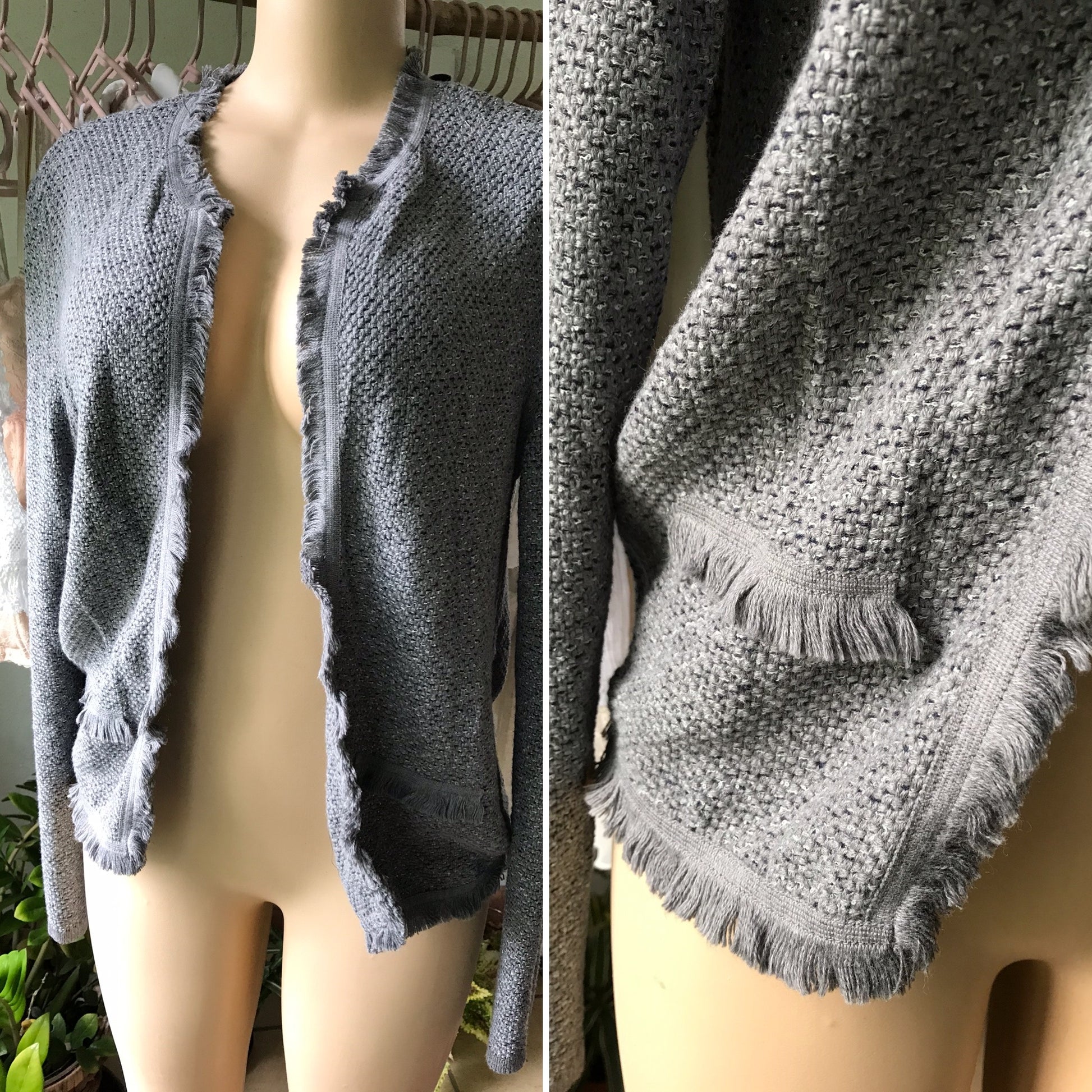 Ann Taylor Grey Fringe Cardigan