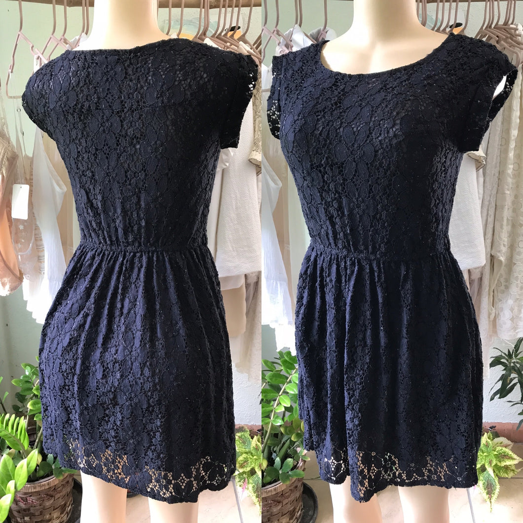 Black Lace Lined Babydoll Dress S/M