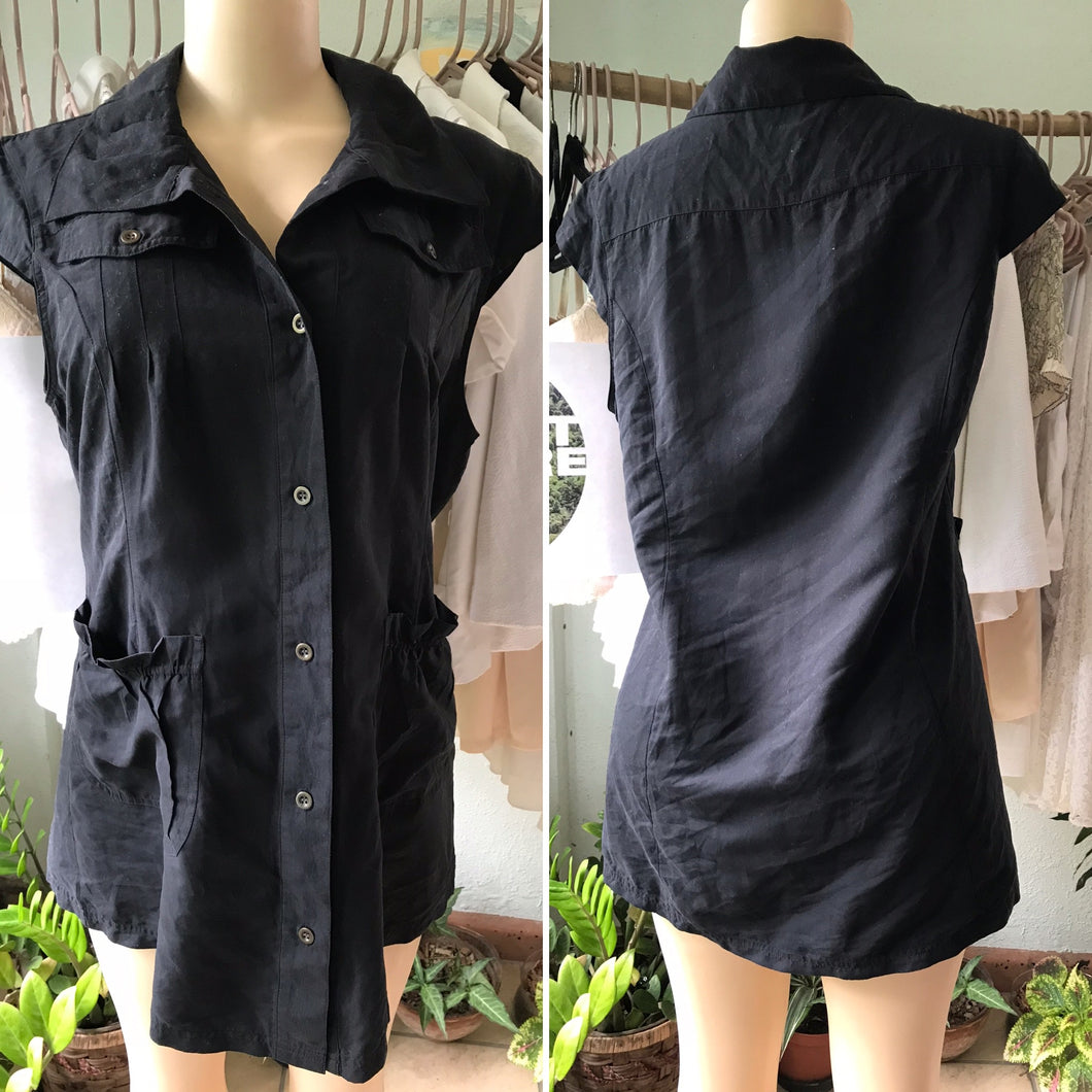 Petite Black Shirt-Dress Pockets