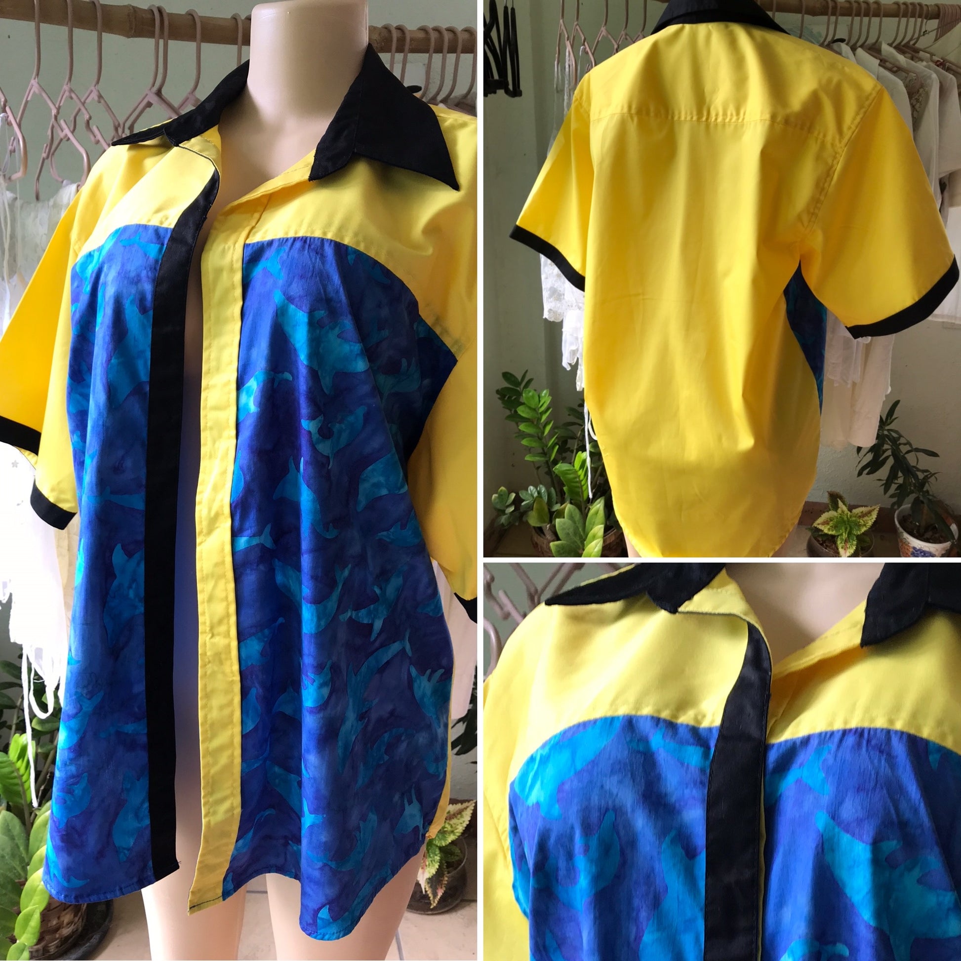MENS Vintage Colour Block Shirt Blue Dolphin