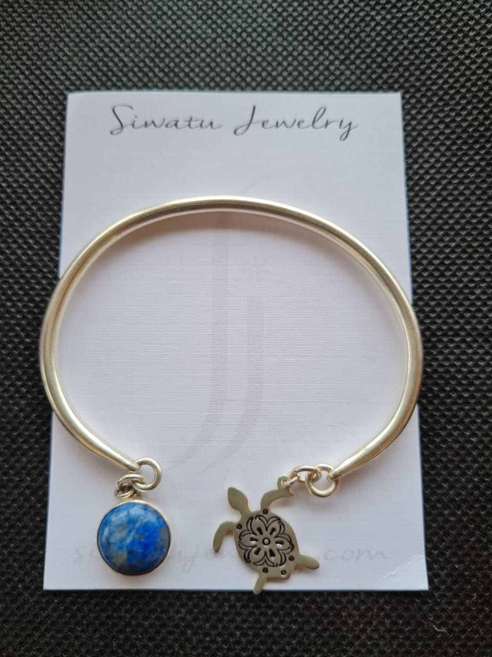 Siwatu NEW STERLING Silver Adjustible Bangle Turtle Lapiz Lazuli