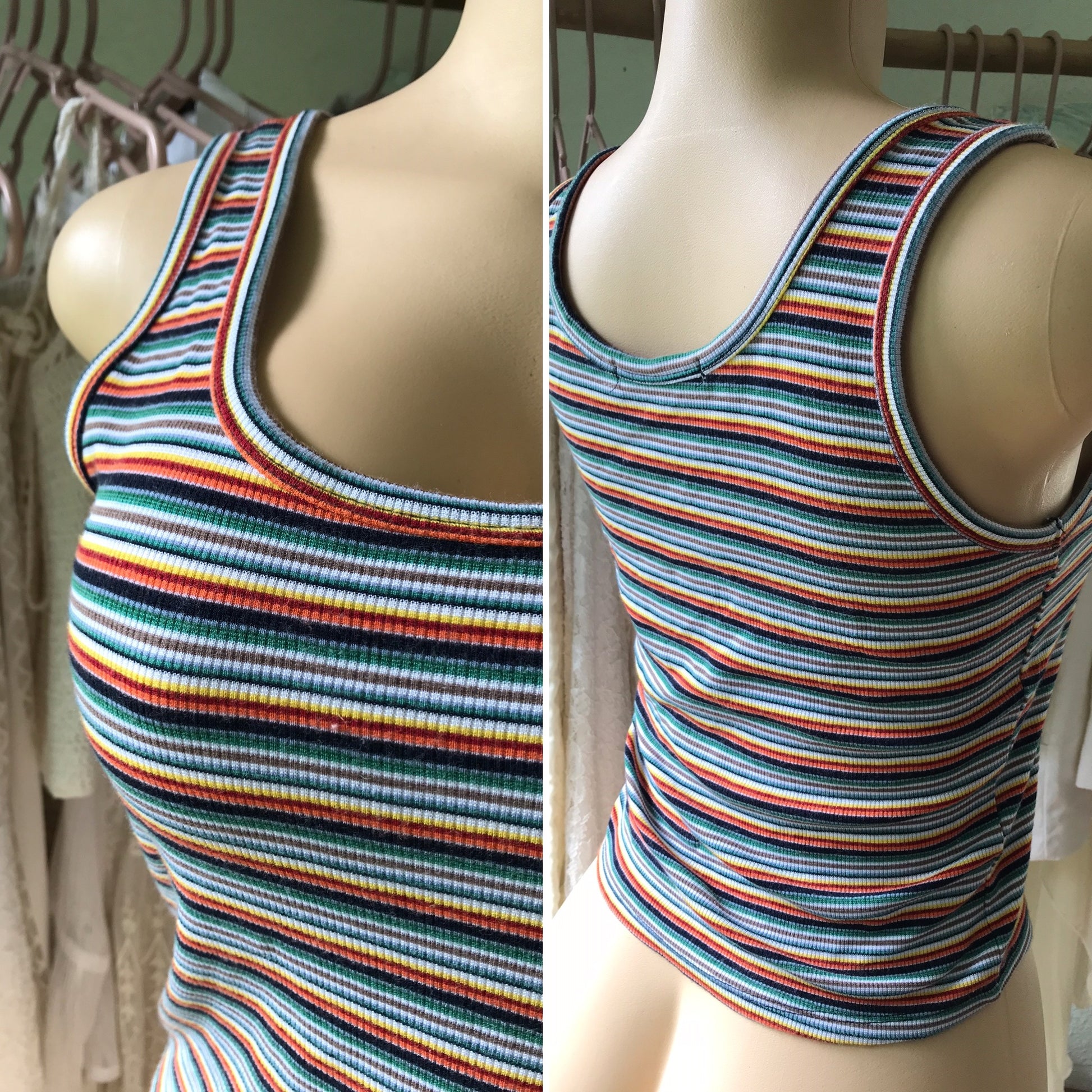 Aesthetic Green Stripe Tank - L