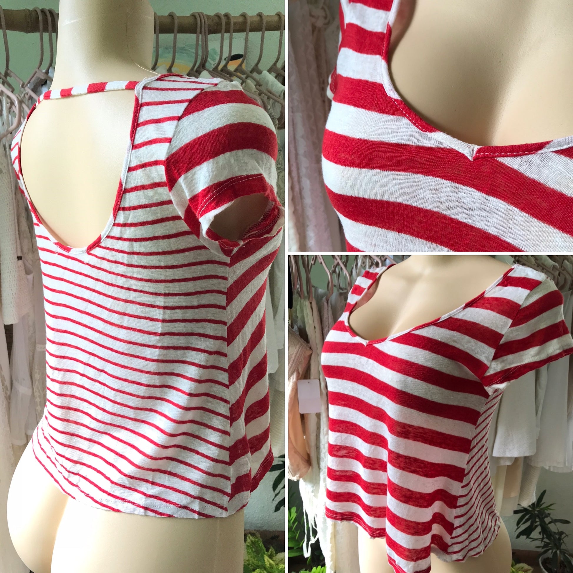 Basic Red Stripe Short Sleeve Top