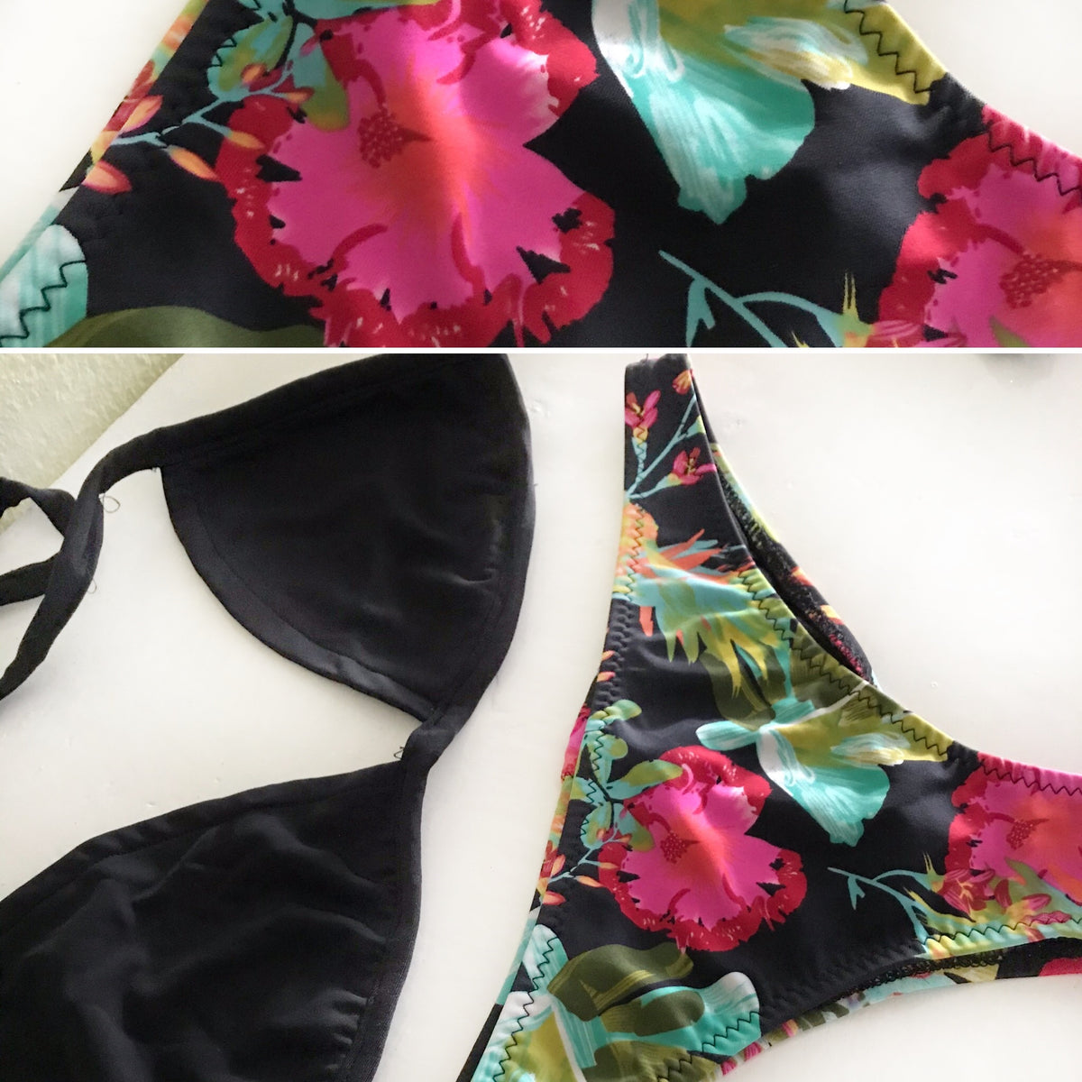 Floral Bikini Set Black Magenta - S