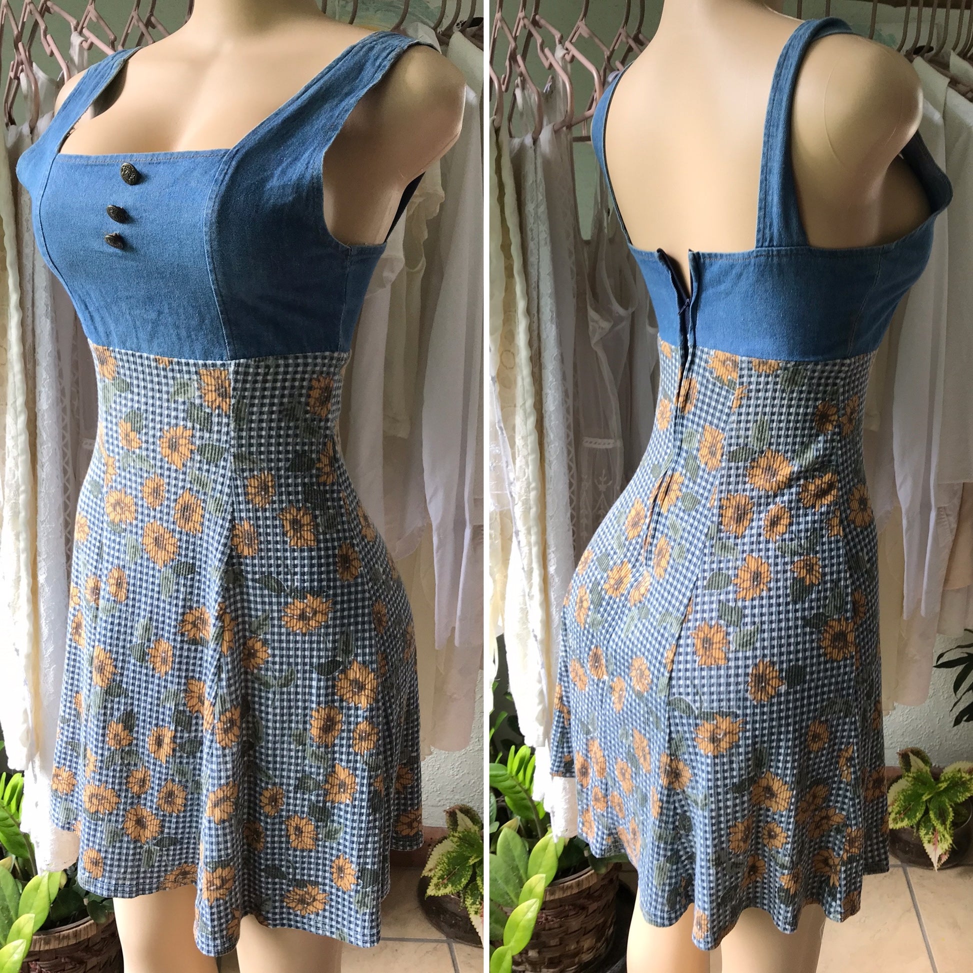 Vintage Denim Sunflower Dress