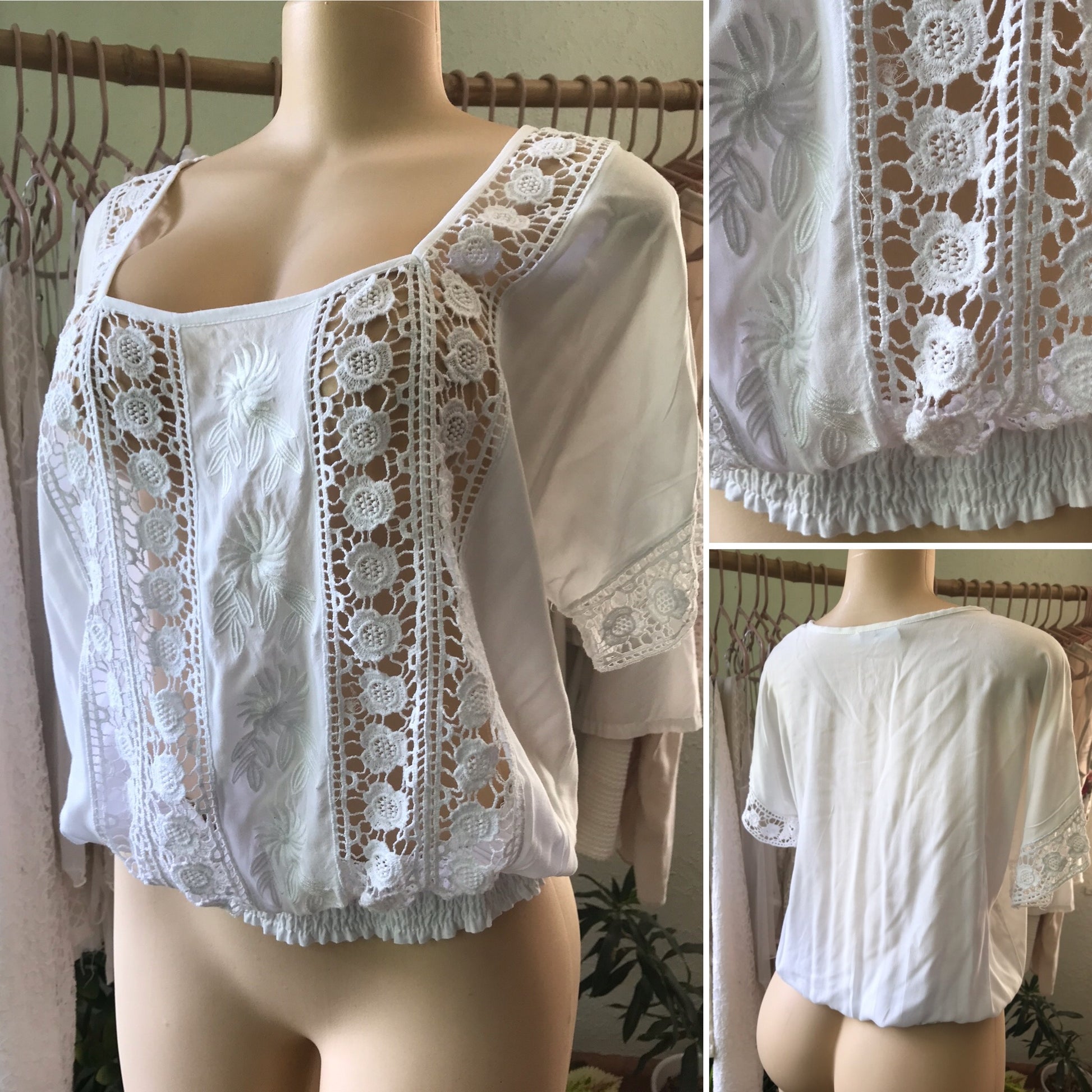 Vintage White Embroidery Detail Blouse