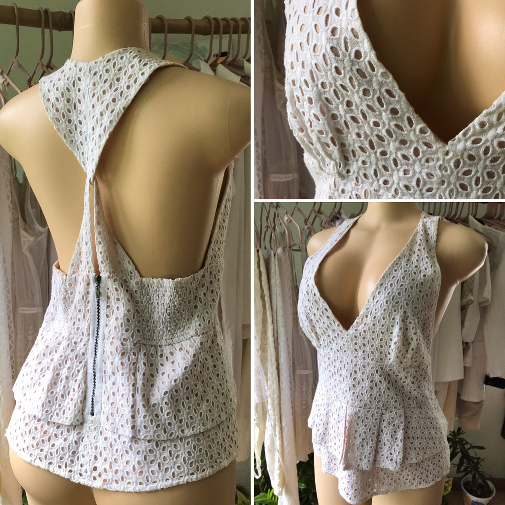 100% Cotton White Eyelet Blouse Flare Detail