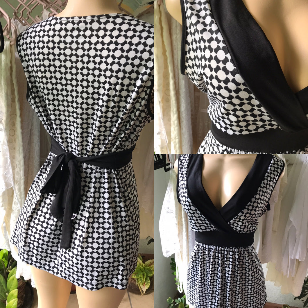 B&W Retro Print Babydoll Blouse